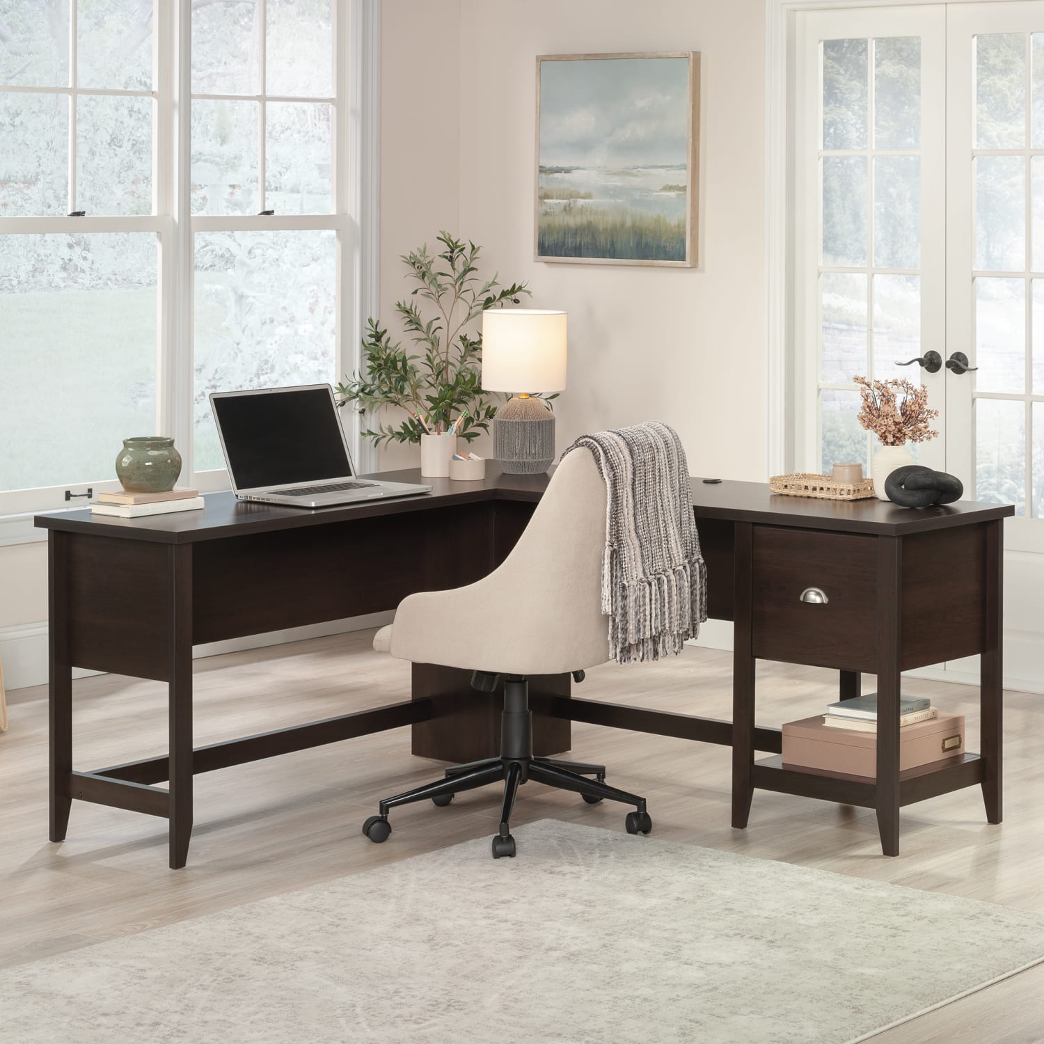 Sauder Summit Station 59inW L-Shaped Desk, Cinnamon Cherry - Image 3