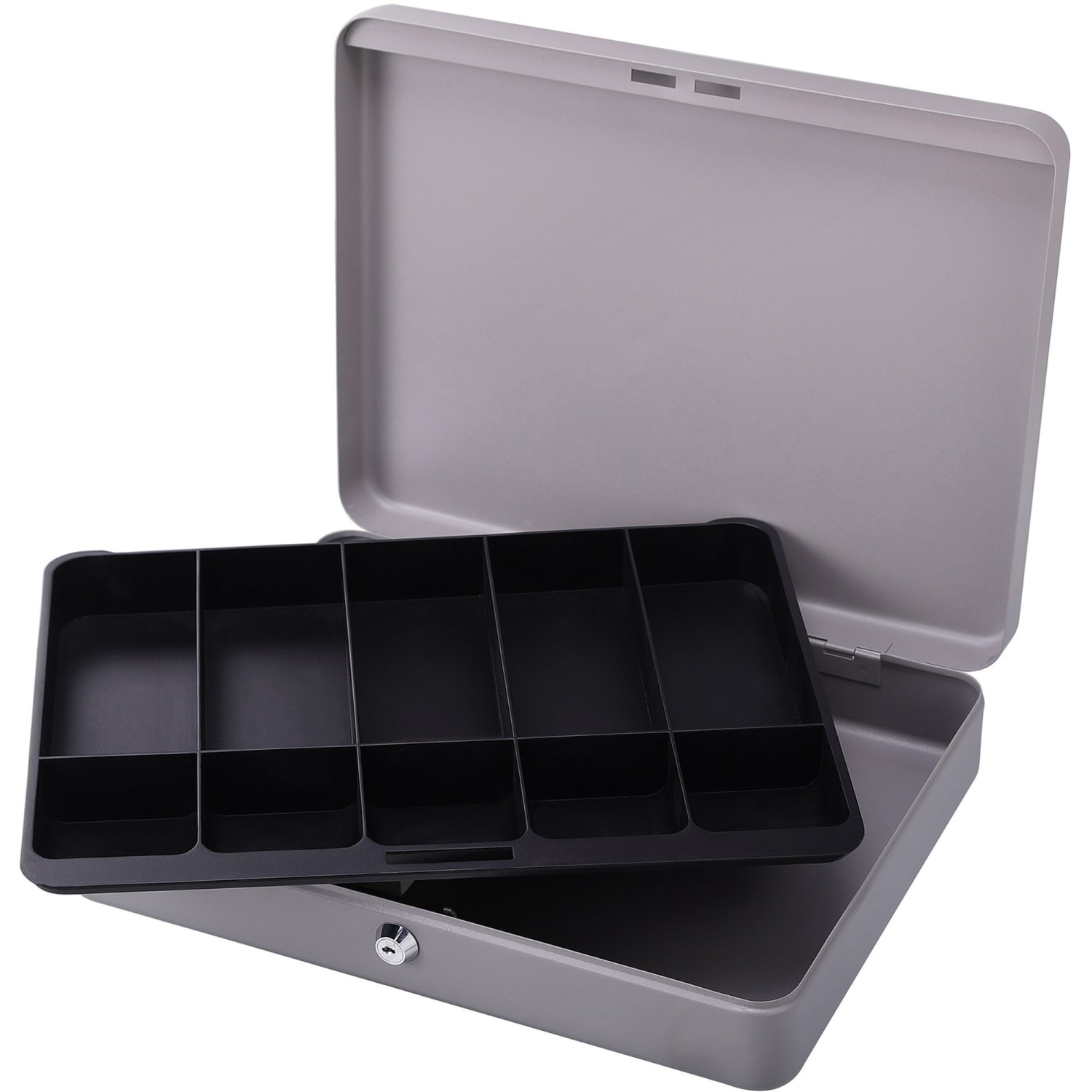 Sparco All-Steel Key Lock Cash Box With Tray, 10 Compartments, 2in x 10 1/2in x 15in, Gray - Image 3
