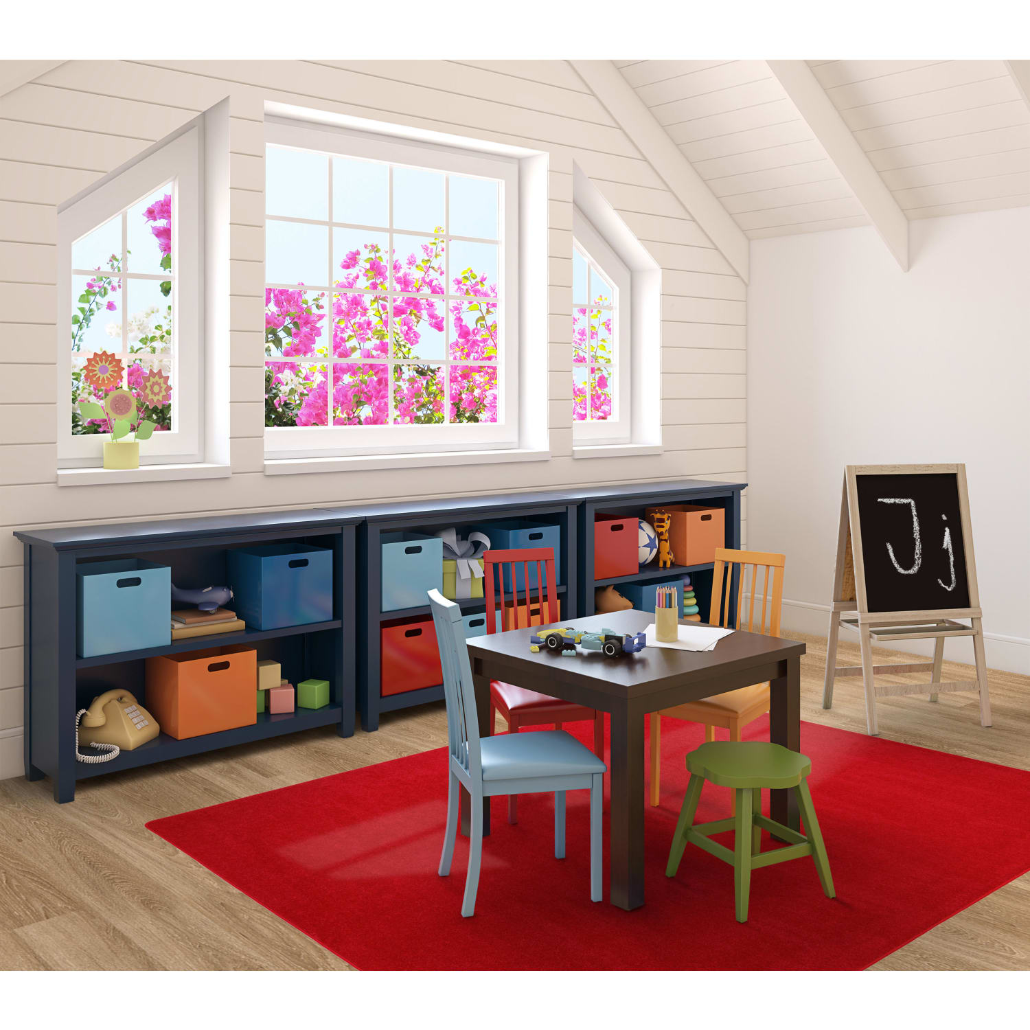 Joy Carpets Kid Essentials Solid Color Square Area Rug, Endurance, 6ft x 6ft, Red - Image 3