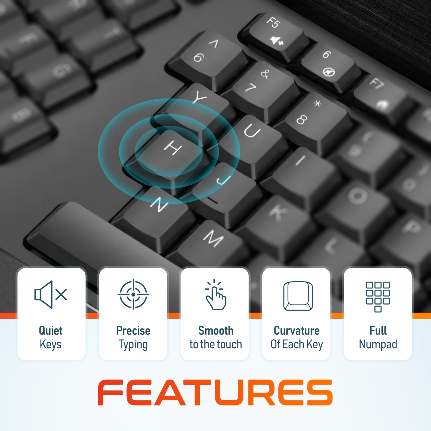 Delton KB200 Ergonomic Wrist Rest Wireless Keyboard With USB Dongle, Black - Image 4