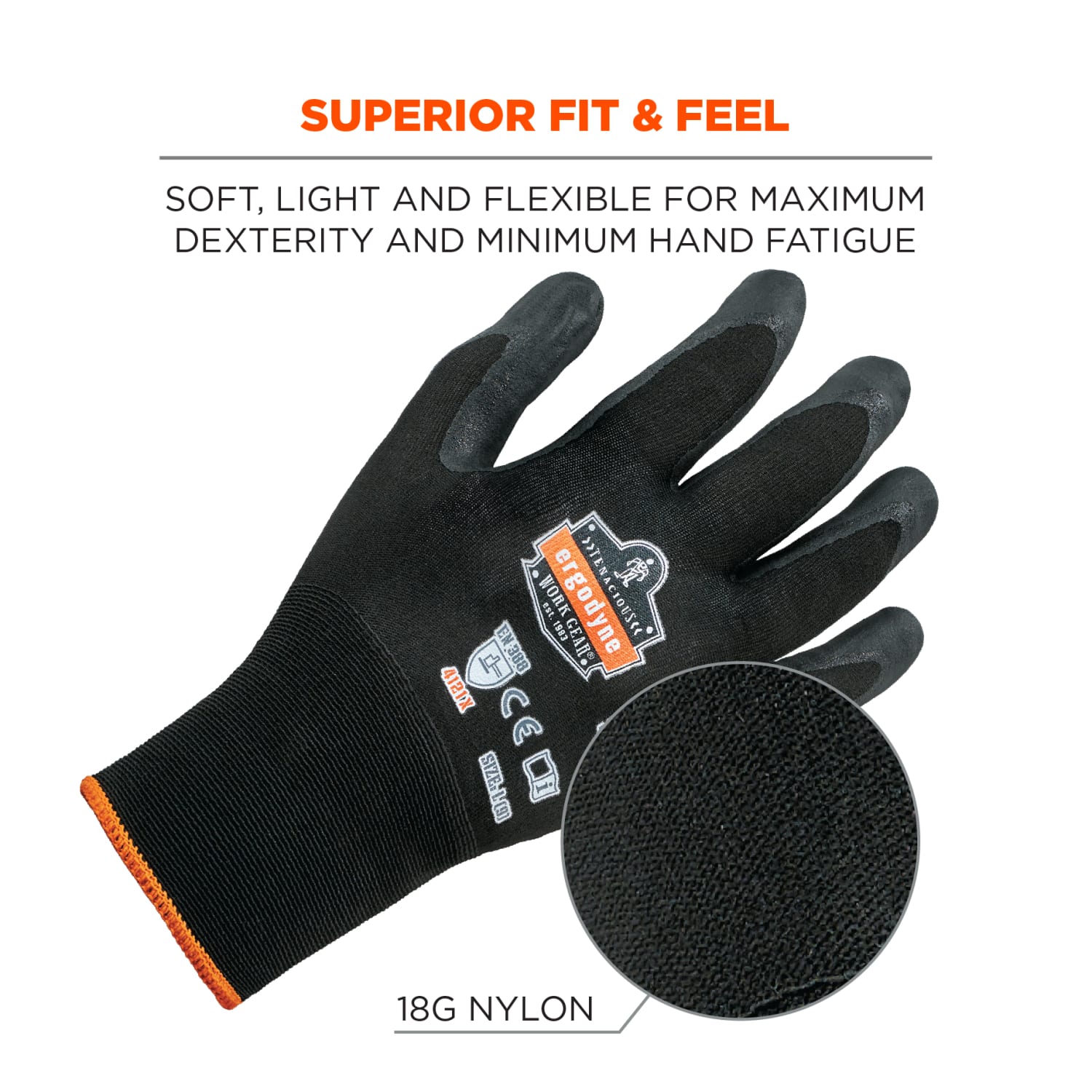 Ergodyne ProFlex 7001 Nitrile-Coated Nylon Gloves, Extra Small, Black - Image 6