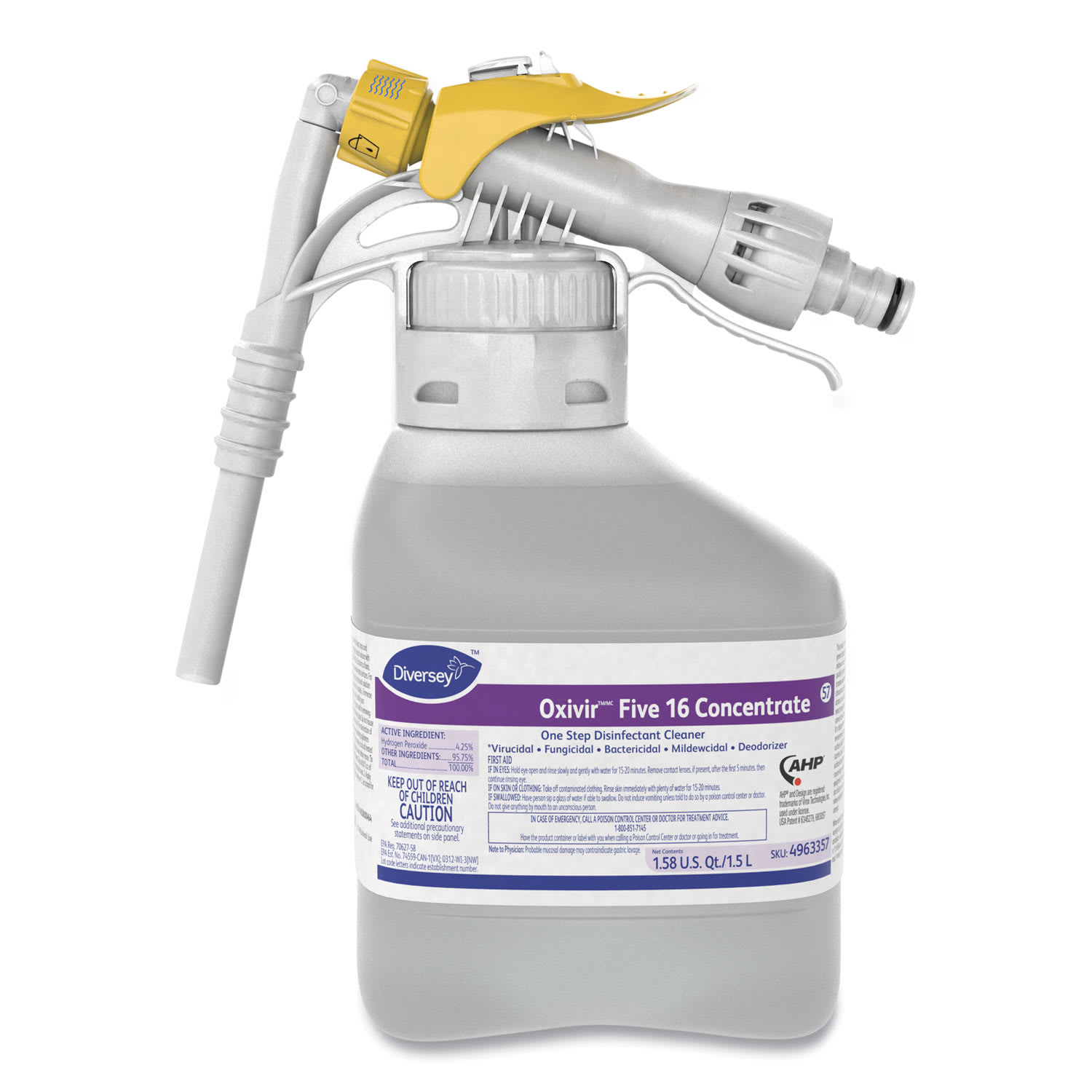 Diversey Oxivir Five 16 Concentrate One Step Disinfectant Cleaner, 1.59 qt Bottle, 2/CT - Image 3