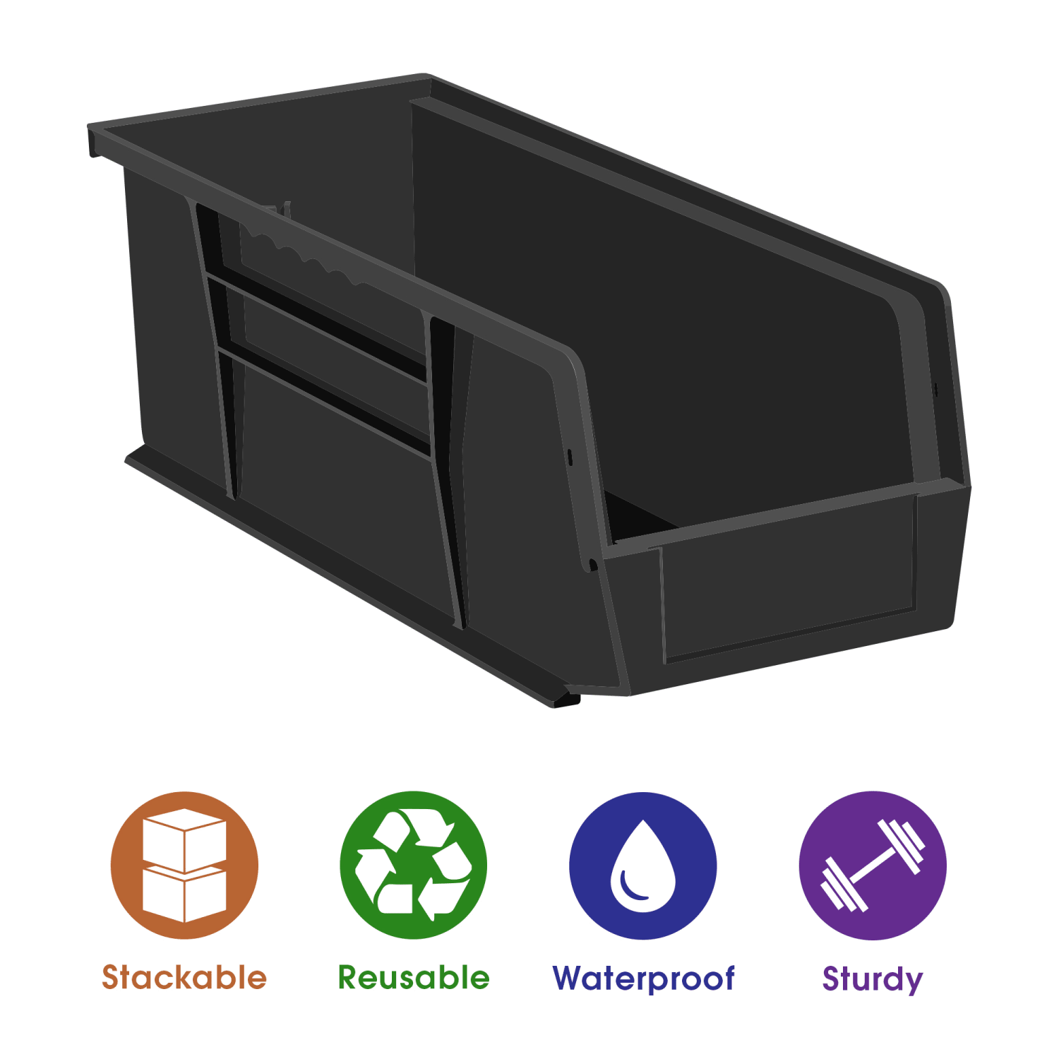 Partners Brand Plastic Stack & Hang Bin Boxes, Medium Size, 14 3/4in x 8 1/4in x 7in, Black, Pack Of 12 - Image 4