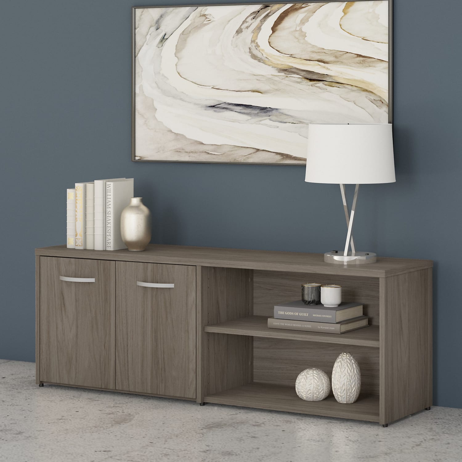 Bush Business Furniture Studio C 60inW Low Storage Cabinet With Doors And Shelves, Modern Hickory, Standard Delivery - Image 3