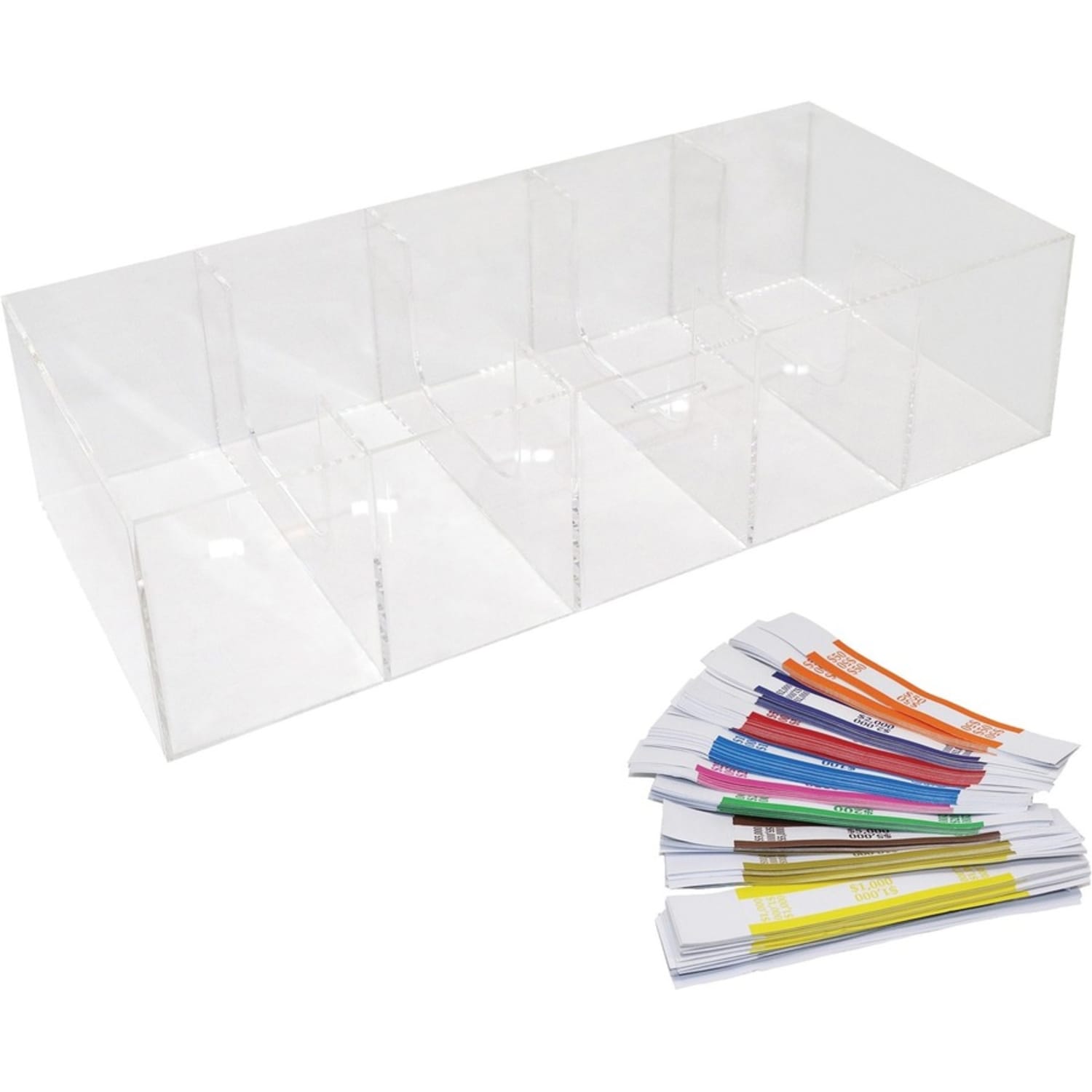 Nadex Coins ENR1-1103 5-Compartment Currency Tray - Acrylic - Clear - 7in Height x 15.4in Width - Image 3
