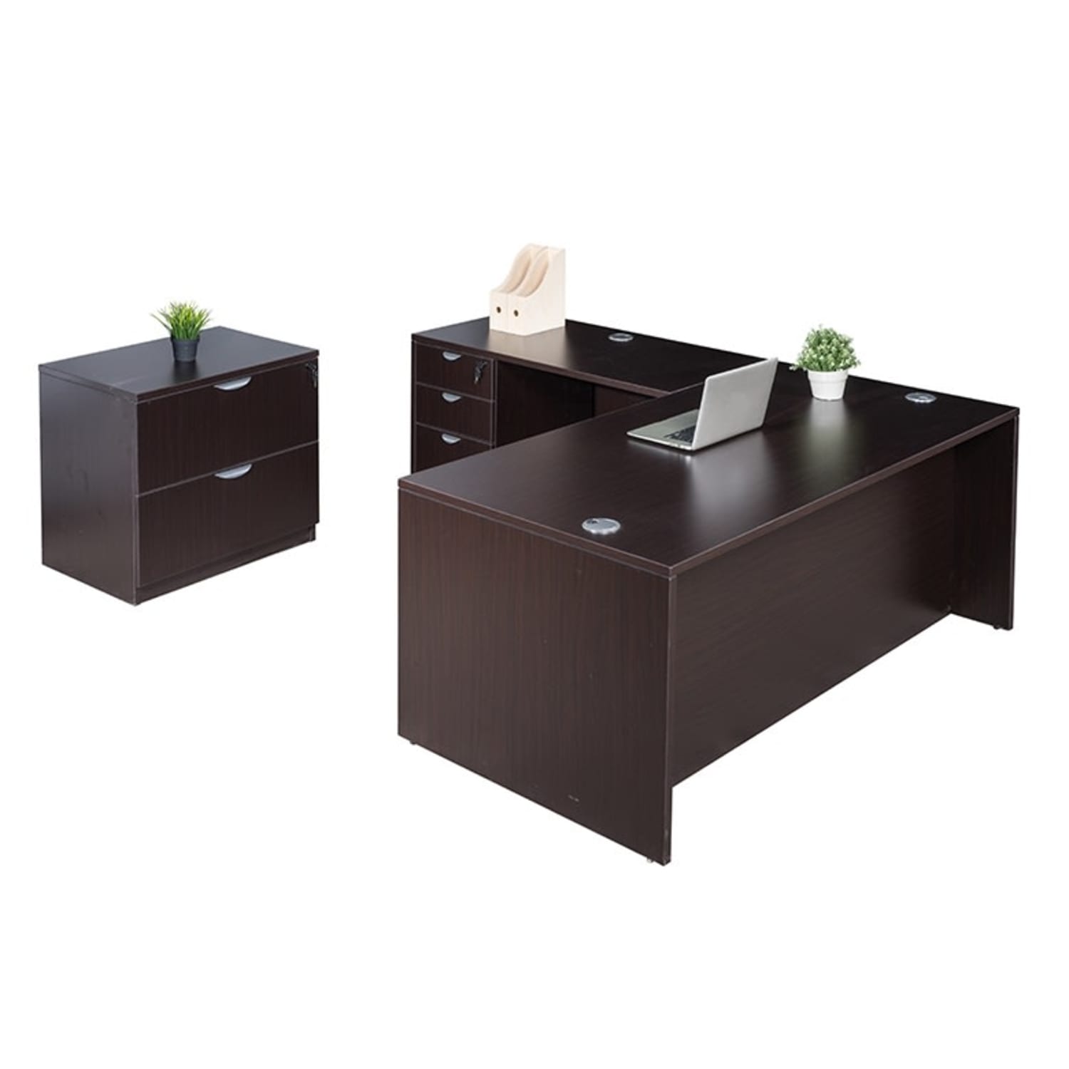 Boss Holland Series Office Suite With 66in Desk, Return, Pedestal File & Lateral File, Mocha