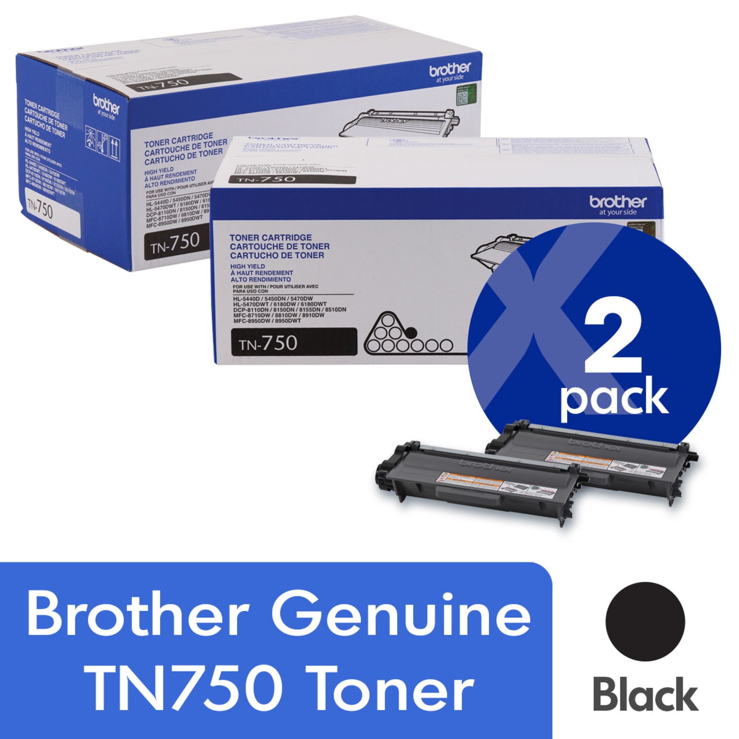 Brother TN-750 Black High Yield Toner Cartridges, Pack Of 2 - Image 3