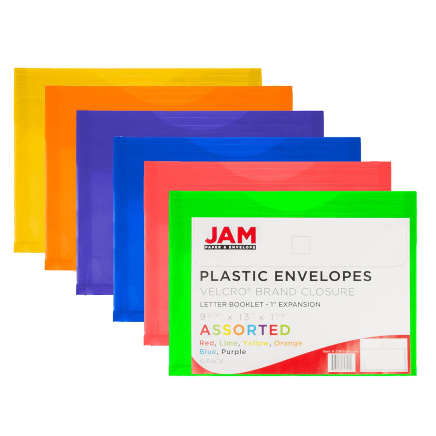 JAM Paper Plastic Envelopes, 9-3/4in x 13in, Hook & Loop Closure, Assorted Colors, Pack Of 6 Envelopes - Image 3