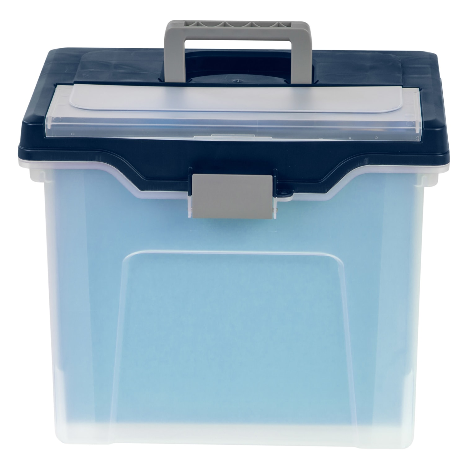 Office Depot Brand Mobile File Box, Large, Letter Size, 11-5/8inH x 13-13/6inW x 10inD, Clear/Blue - Image 3