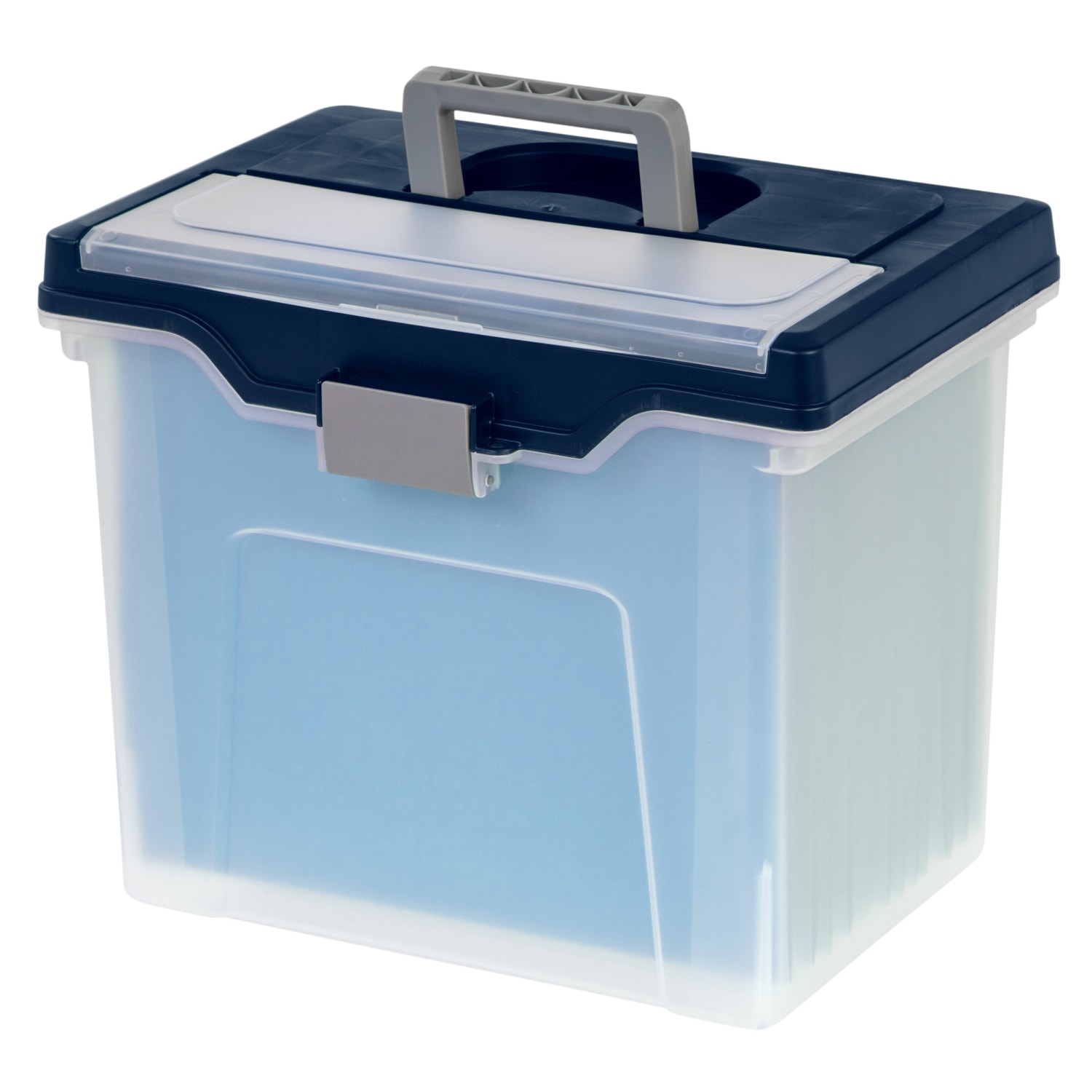 Office Depot Brand Mobile File Box, Large, Letter Size, 11-5/8inH x 13-13/6inW x 10inD, Clear/Blue - Image 4