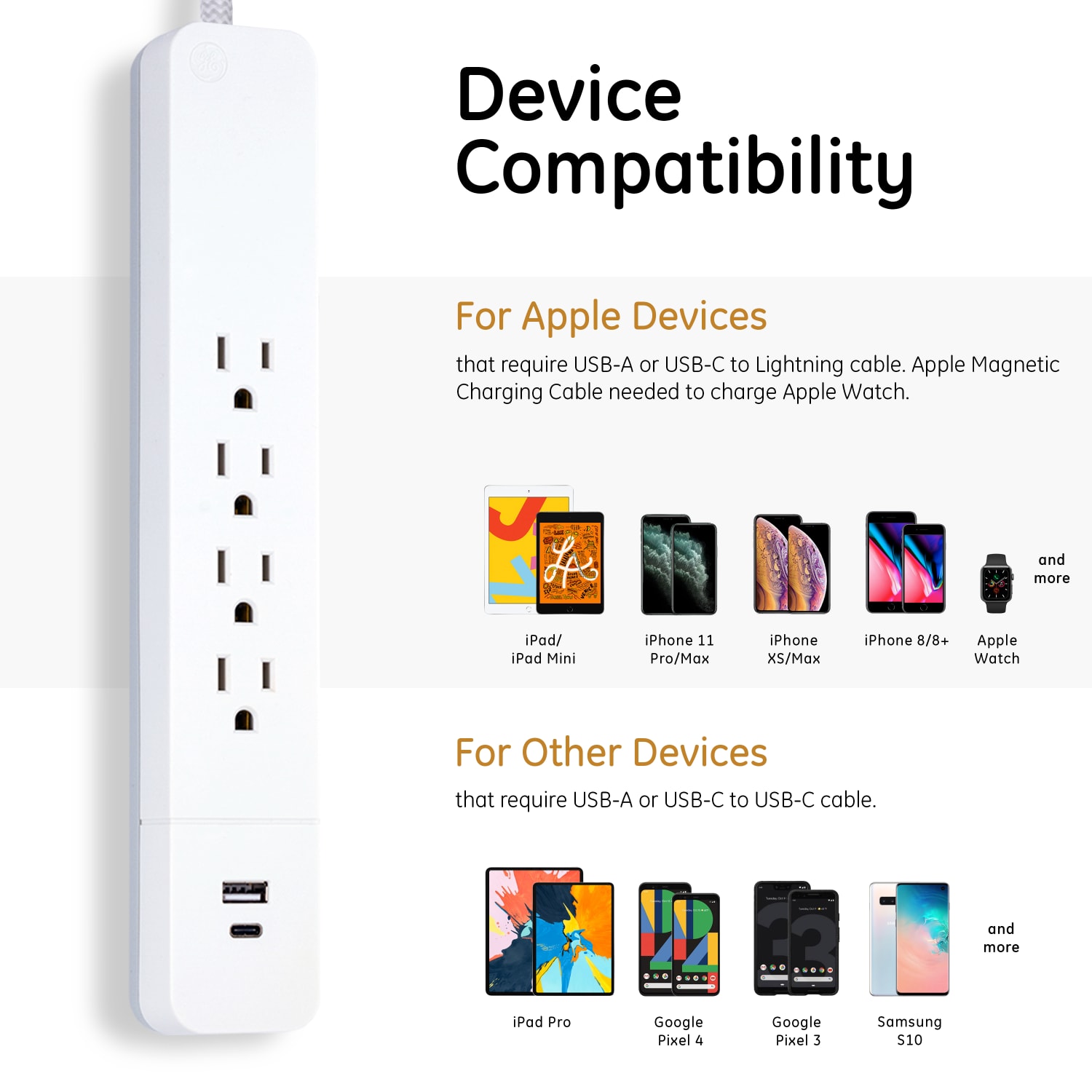 GE UltraPro 4-Outlet Surge Protector With USB, 3ft Cord, 41354 - Image 4