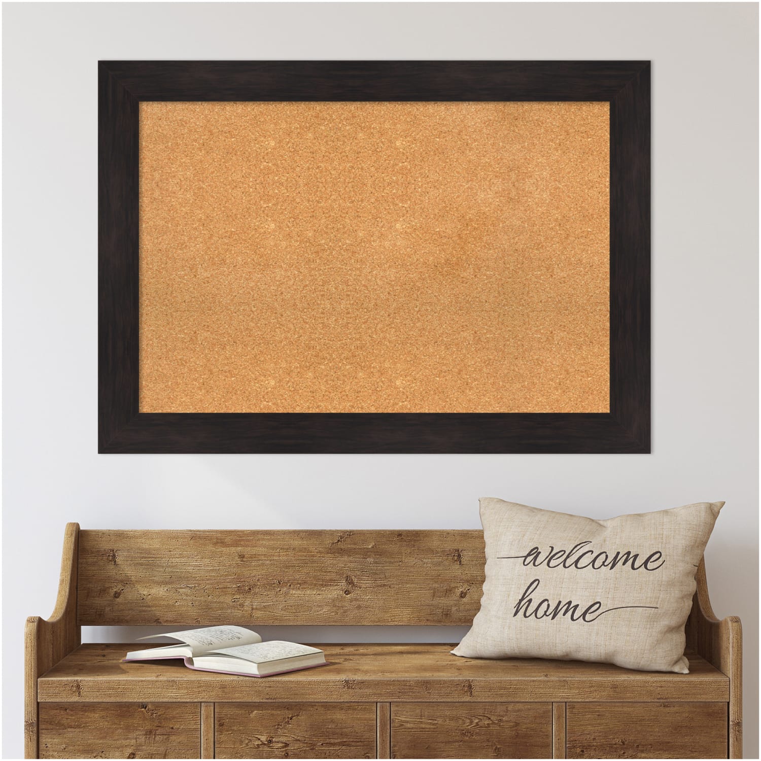 Amanti Art Rectangular Non-Magnetic Cork Bulletin Board, Natural, 42in x 30in, Furniture Espresso Plastic Frame - Image 4