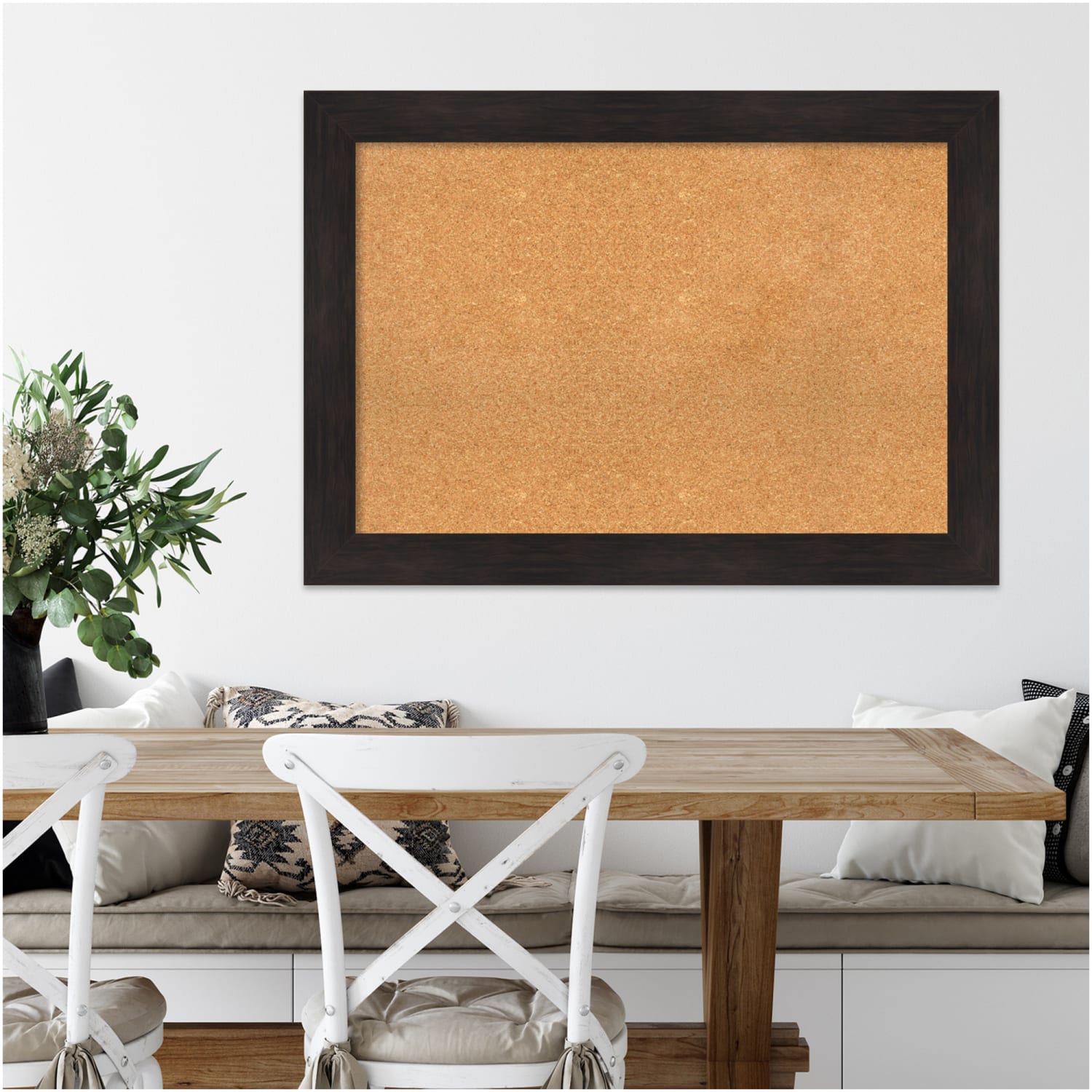 Amanti Art Rectangular Non-Magnetic Cork Bulletin Board, Natural, 42in x 30in, Furniture Espresso Plastic Frame - Image 6