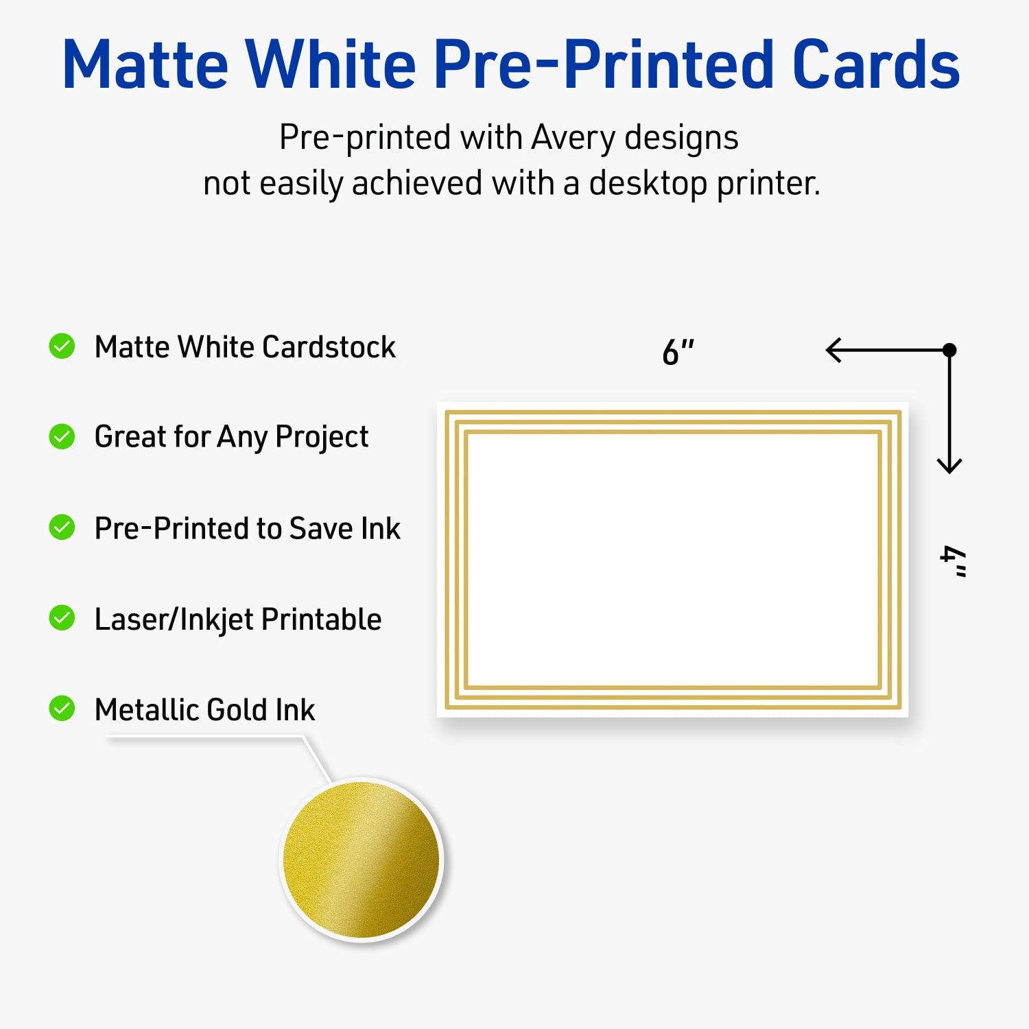 Avery Printable Postcards With Sure Feed Technology, 4in x 6in, Matte White With Preprinted Gold Multi-Lined Border, Pack Of 20 - Image 4
