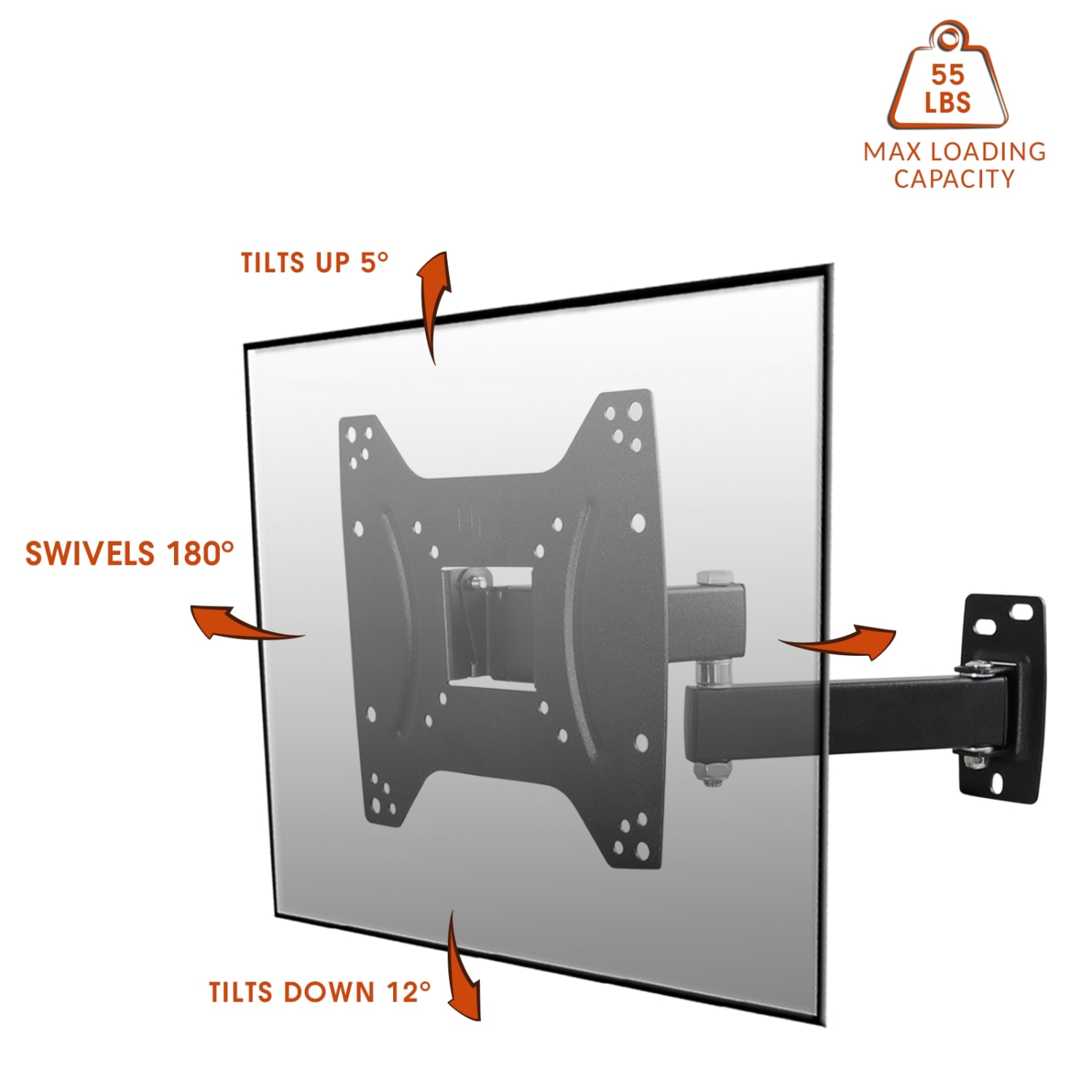 MegaMounts Full Motion Single-Stud Wall Mount For 17 - 42in TVs, 9inH x 8.69inW x 1.8inD, Black - Image 3