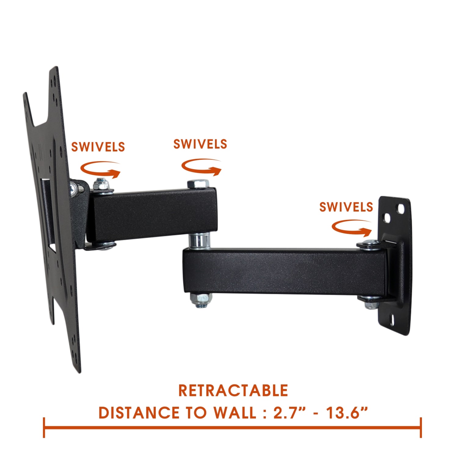 MegaMounts Full Motion Single-Stud Wall Mount For 17 - 42in TVs, 9inH x 8.69inW x 1.8inD, Black - Image 4