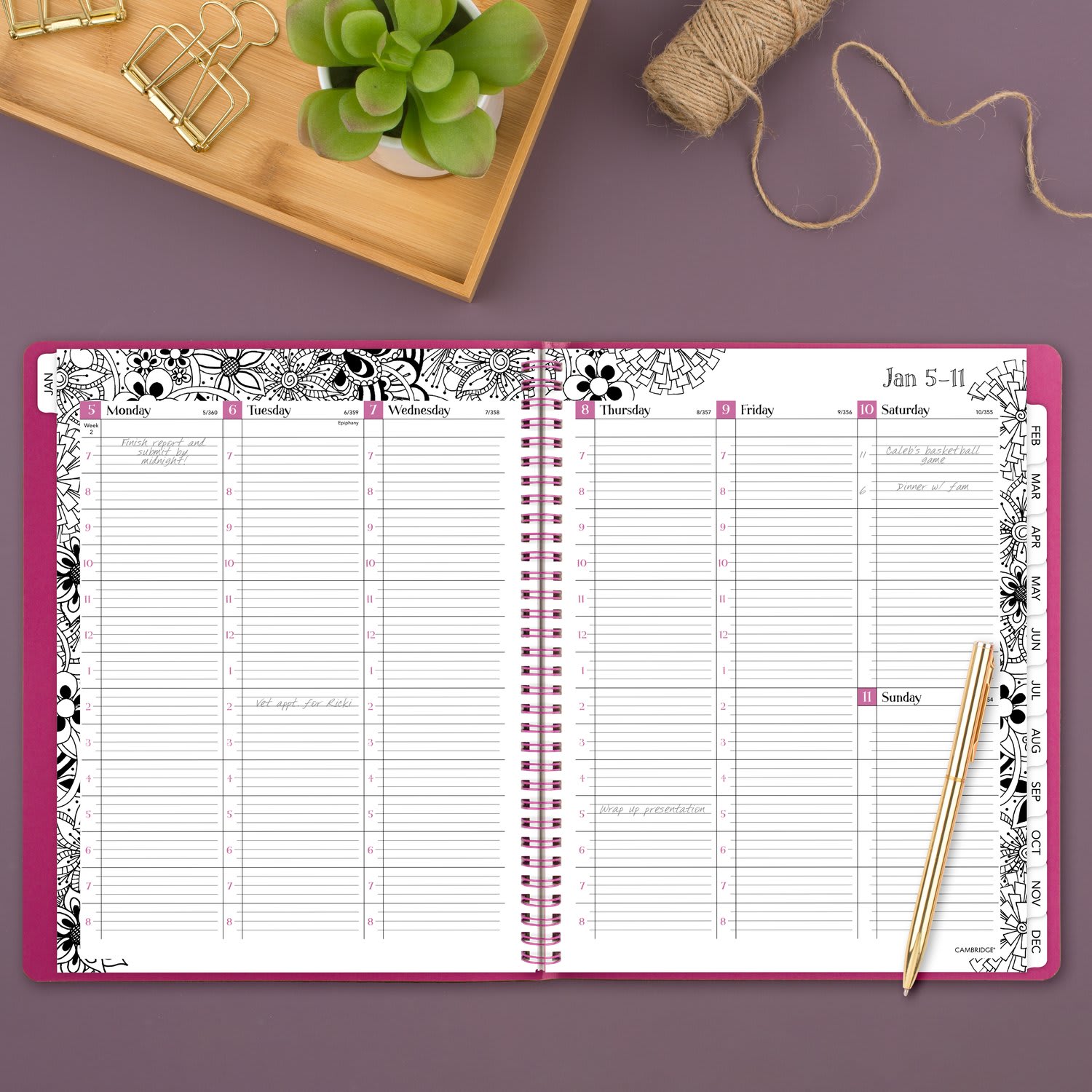Cambridge FloraDoodle 2026 Weekly Monthly Appointment Book Planner, Black/White, Large, 8 1/2in x 11in - Image 3