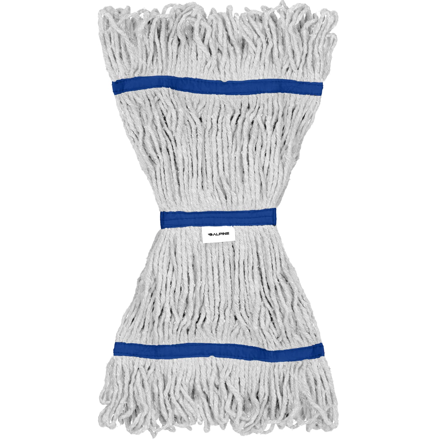 Alpine Industries Cotton Loop-End Mop Heads With 1in Head And Tail Bands, 32 Oz, White/Blue, Set Of 12 Heads - Image 4