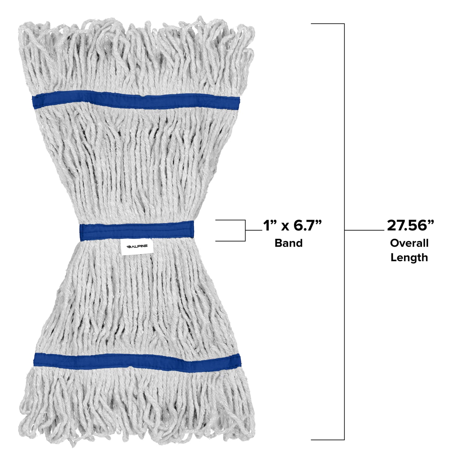 Alpine Industries Cotton Loop-End Mop Heads With 1in Head And Tail Bands, 32 Oz, White/Blue, Set Of 12 Heads - Image 5
