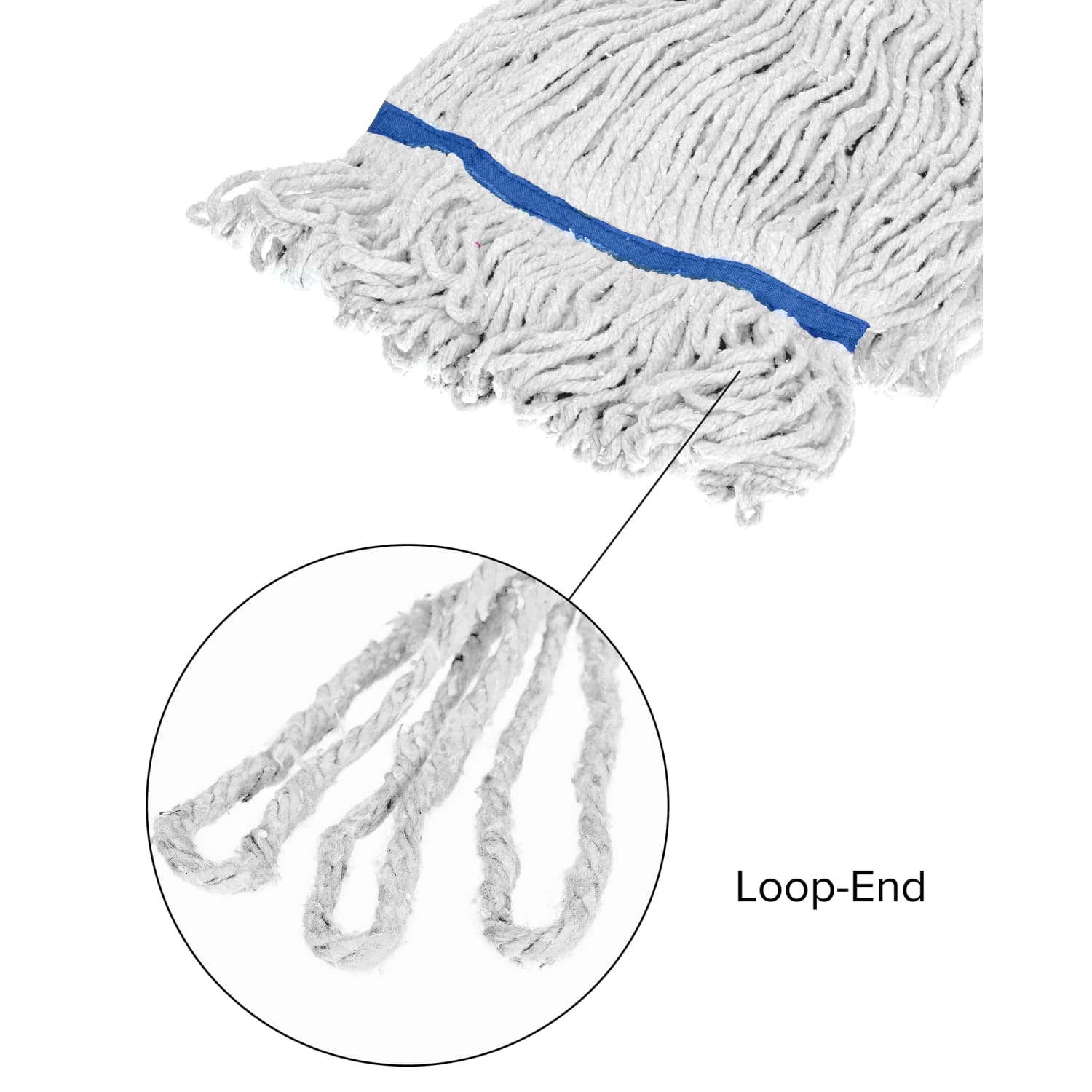 Alpine Industries Cotton Loop-End Mop Heads With 1in Head And Tail Bands, 32 Oz, White/Blue, Set Of 12 Heads - Image 6
