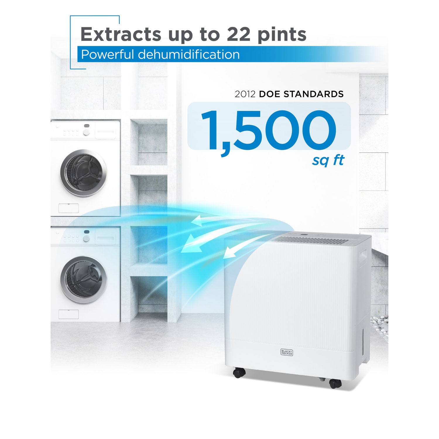 Black+Decker 22-Pint Portable Dehumidifier, 1,500 Sq. Ft. Coverage, White, Total Qty 1 - Image 3