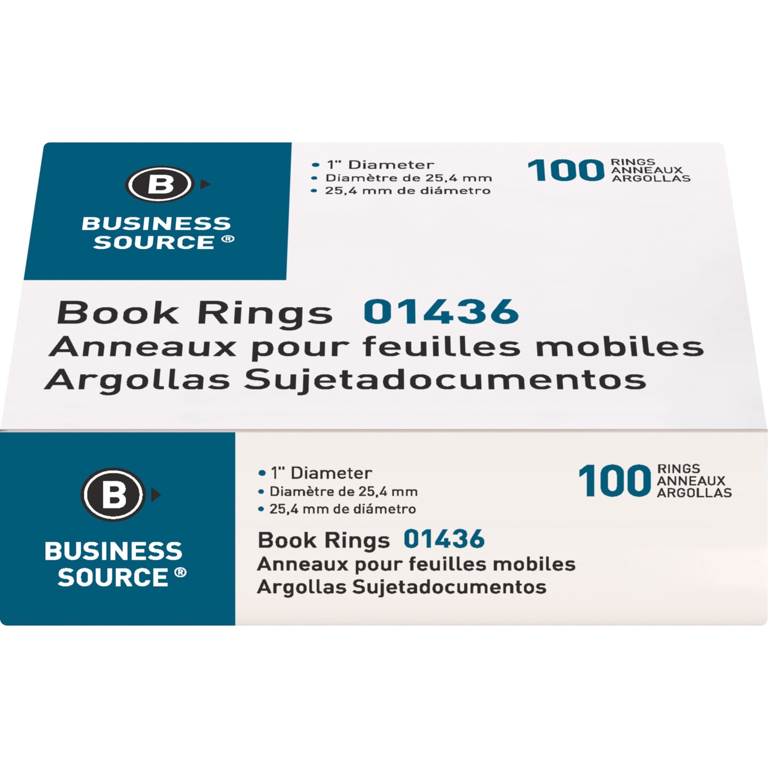 Business Source Standard Book Rings - 1in Diameter - Silver - Nickel Plated - 500 / Bundle - Image 3