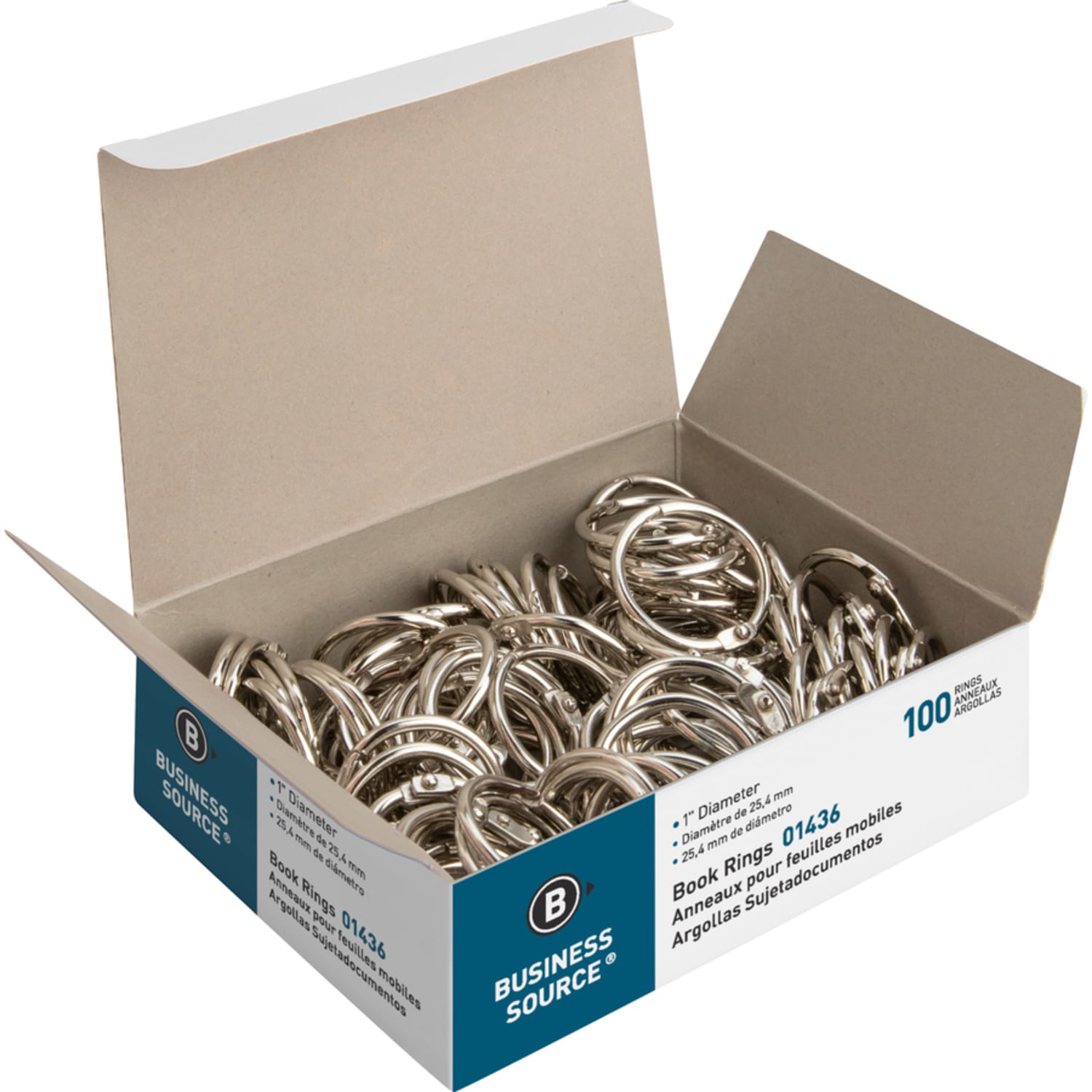 Business Source Standard Book Rings - 1in Diameter - Silver - Nickel Plated - 500 / Bundle - Image 5