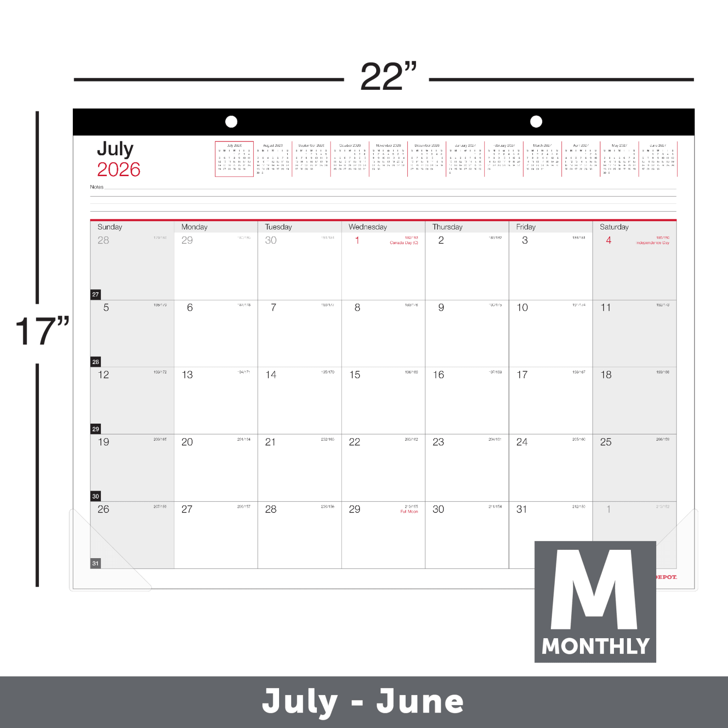 2026-2027 Office Depot Brand Monthly Academic Desk Calendar, 22in x 17in, 30% Recycled, July 2026 To June 2027 - Image 3
