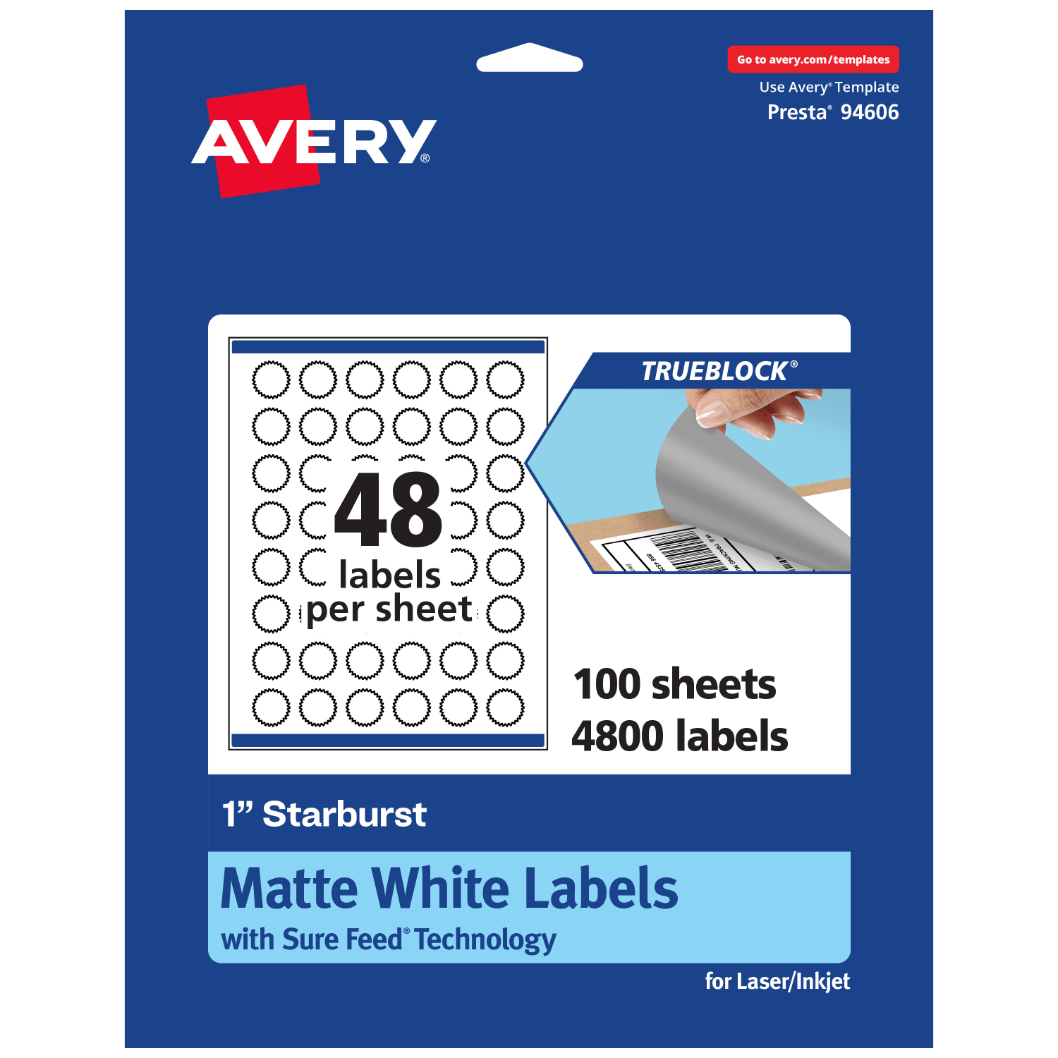 Avery Print-To-The-Edge TrueBlock Labels With Sure Feed, 94606-TWMP100, Starburst, 1in, Matte White, Pack Of 4800 - Image 3