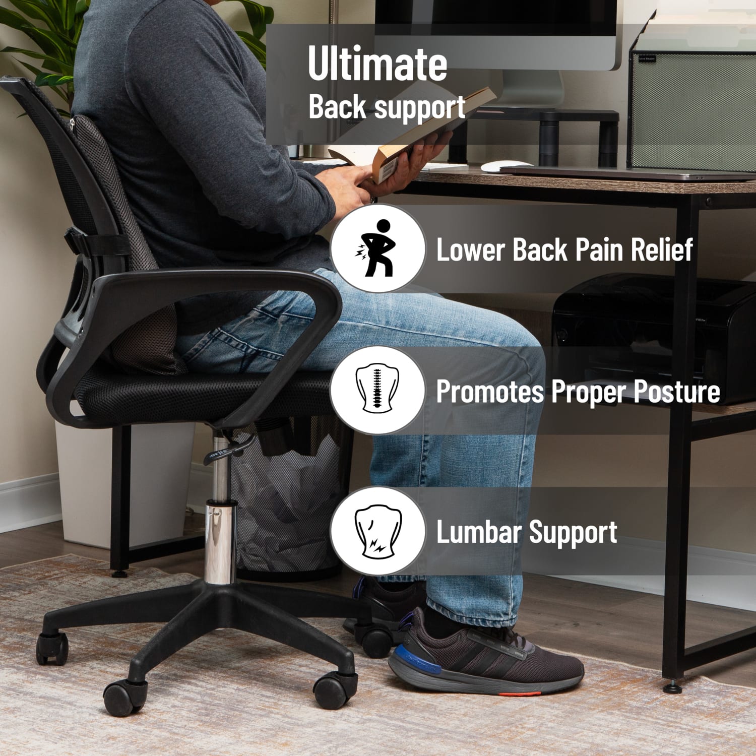 Mind Reader Lumber Support Cushion, 18-1/2inH x 5inW x 14-1/2inD, Gray - Image 4