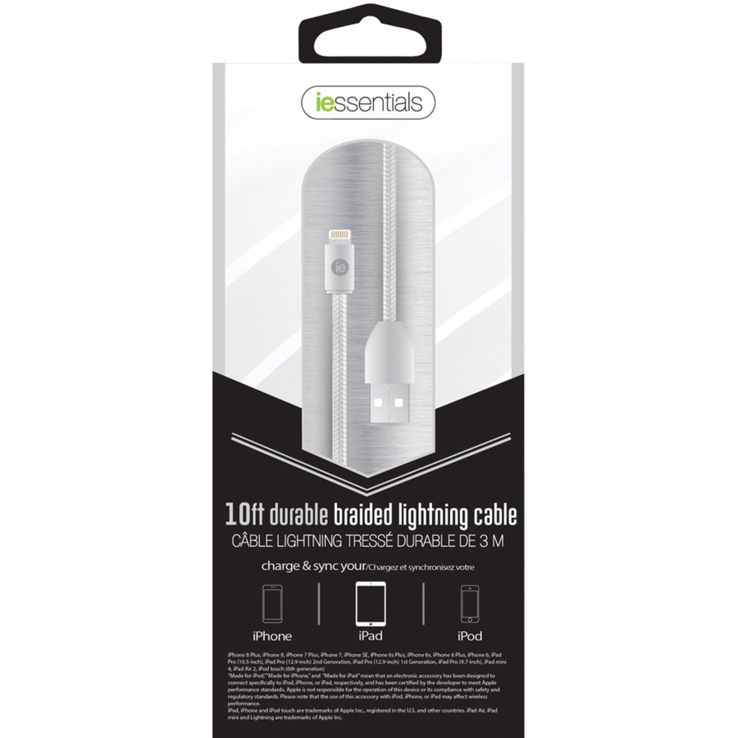 iEssentials Lightning/USB Data Transfer Cable - 10 ft Lightning/USB Data Transfer Cable  - IENBC10LWT - Image 3