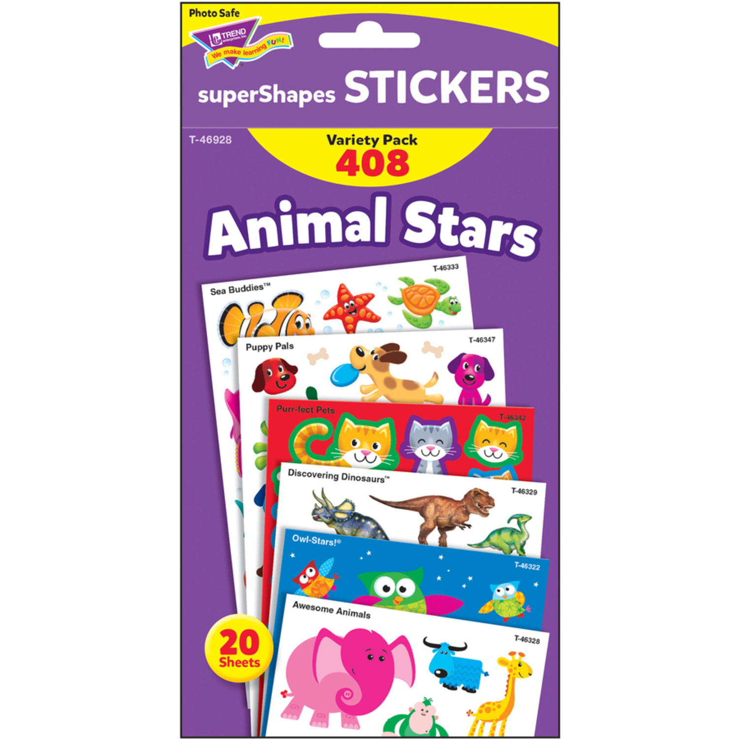 Trend Animal Fun Stickers Variety Pack - Fun, Animal Theme/Subject - Sea Buddies, Owl-Stars, Puppy Pals Shape - 46928 - Image 3