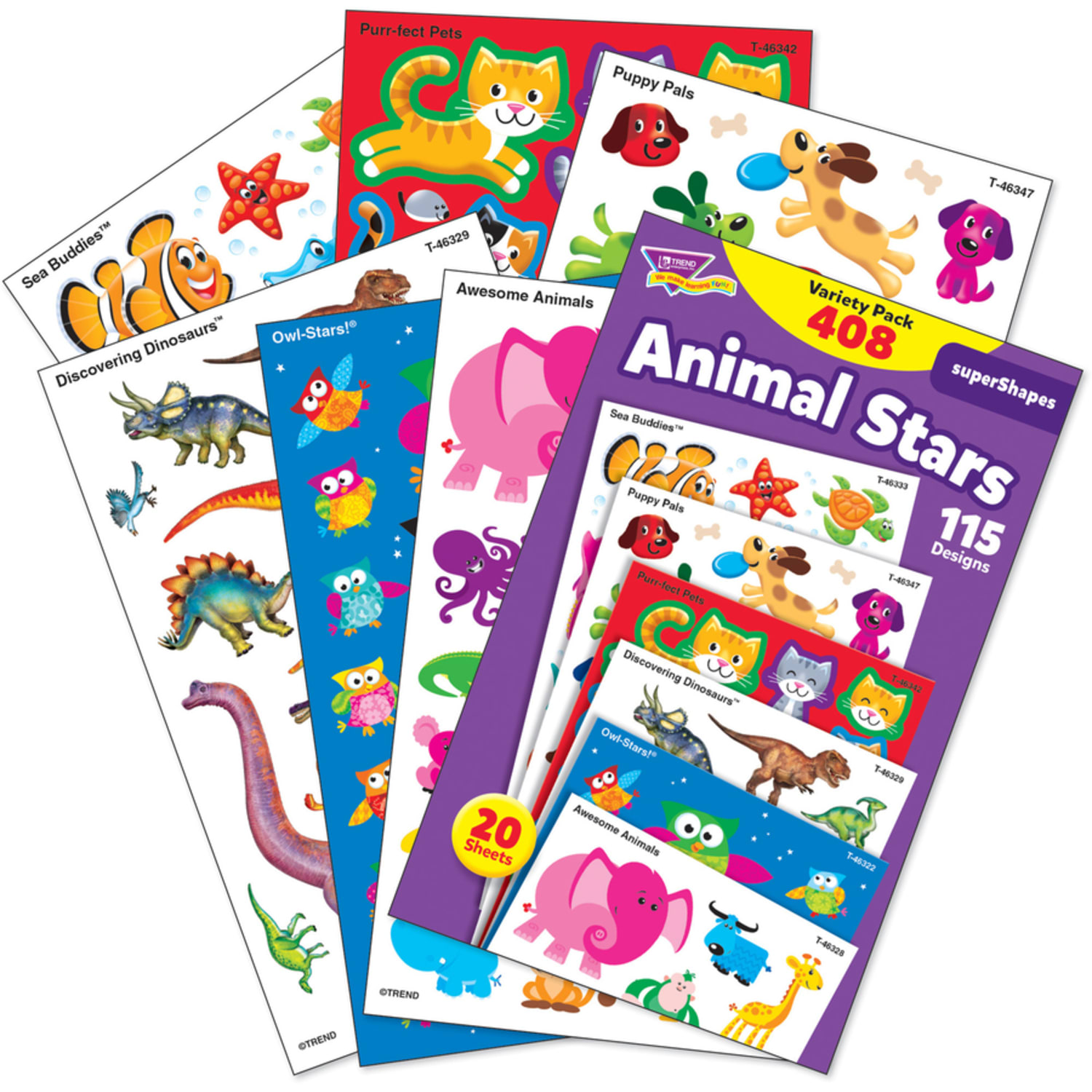 Trend Animal Fun Stickers Variety Pack - Fun, Animal Theme/Subject - Sea Buddies, Owl-Stars, Puppy Pals Shape - 46928 - Image 4