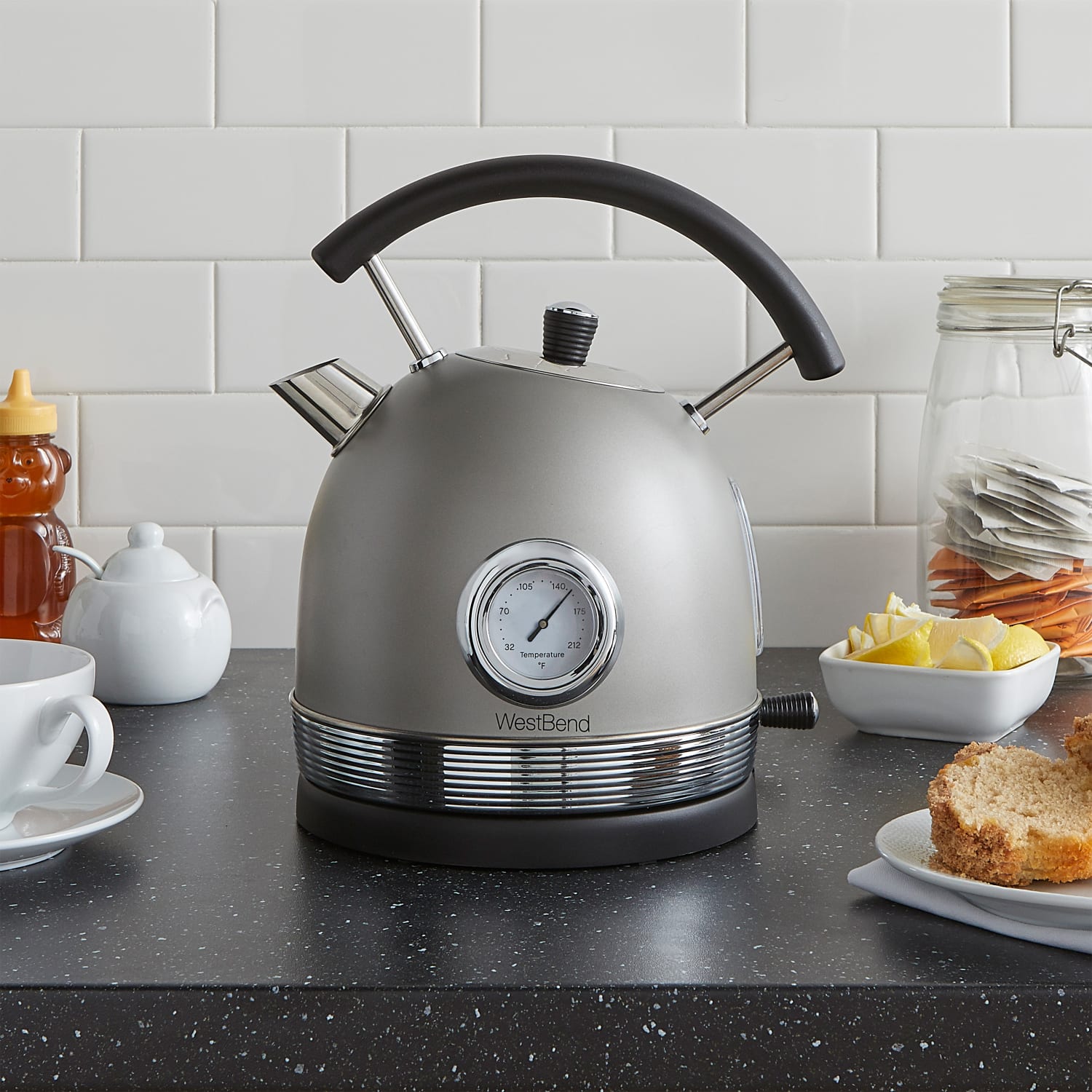 West Bend Retro 1.7L Stainless Steel Electric Kettle, Gray - Image 3