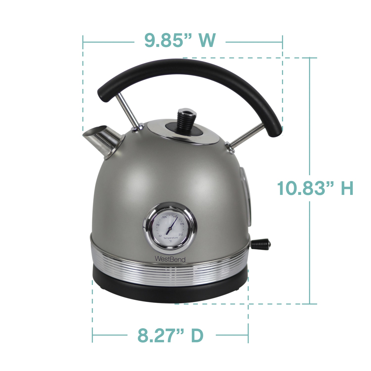 West Bend Retro 1.7L Stainless Steel Electric Kettle, Gray - Image 4