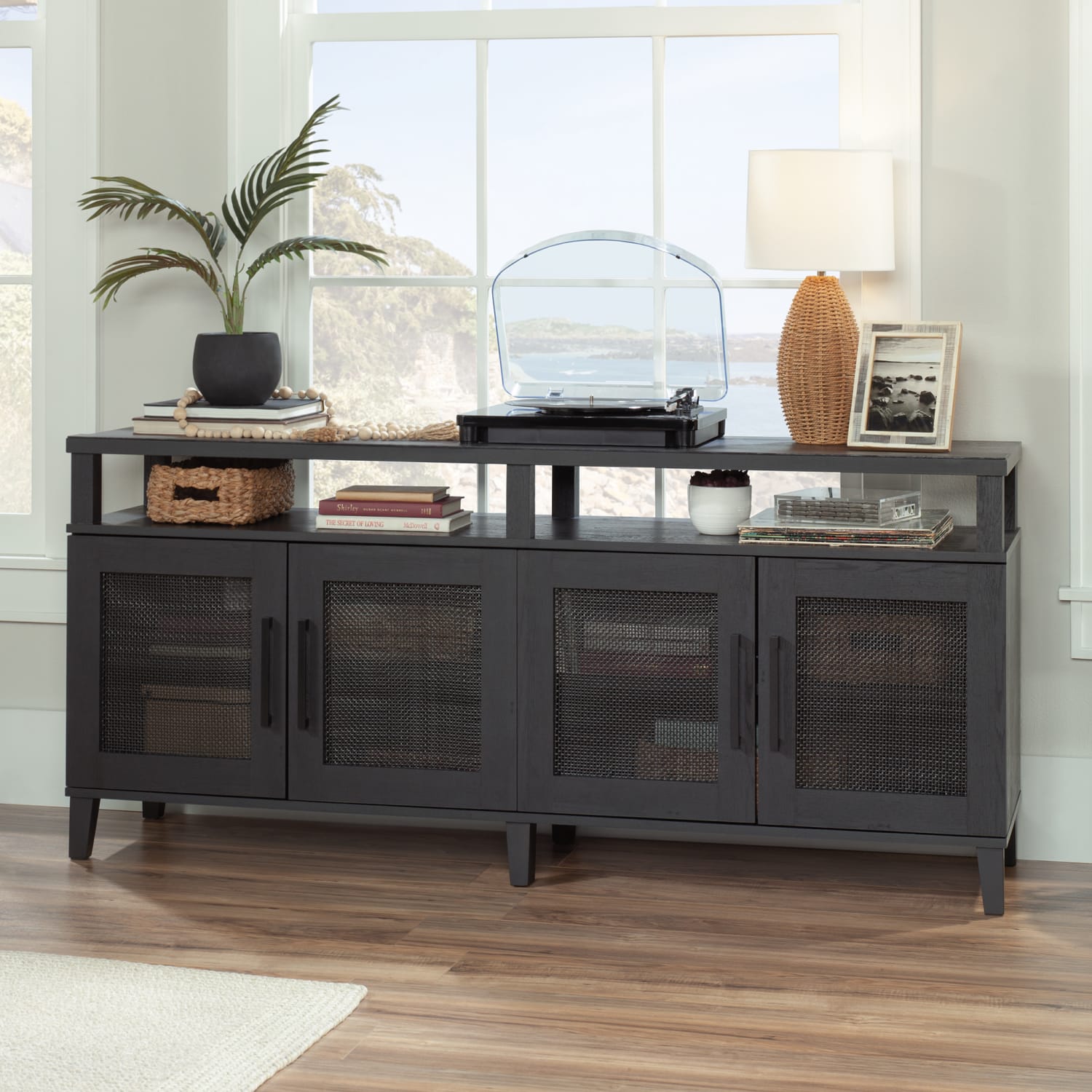 Sauder Tiffin Line Entertainment Credenza, 28-1/4inH x 62-1/2inW x 15-3/4inD, Raven Oak - Image 4
