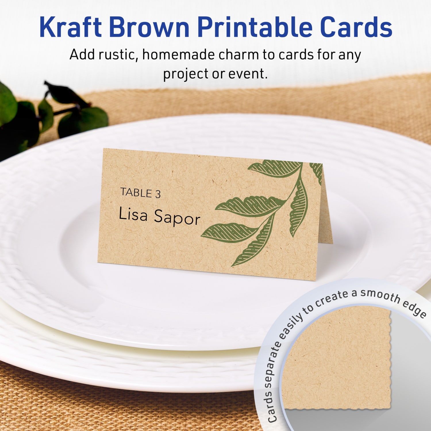 Avery Printable Tent Cards With Sure Feed Technology, 2-1/6in x 4in Rectangle, Kraft Brown, Pack Of 200 - Image 3