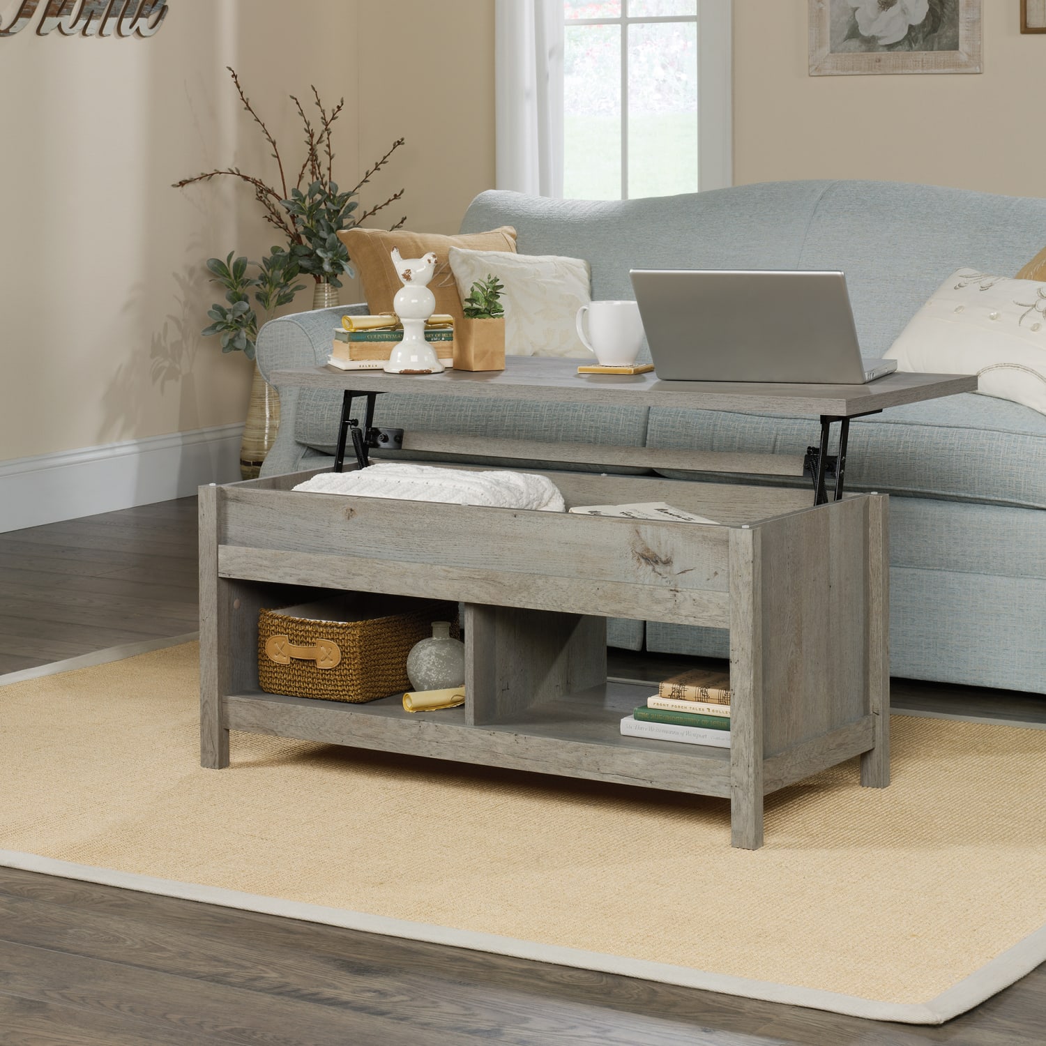 Sauder Cannery Bridge Lift-Top Coffee Table, Rectangular, Mystic Oak - Image 3