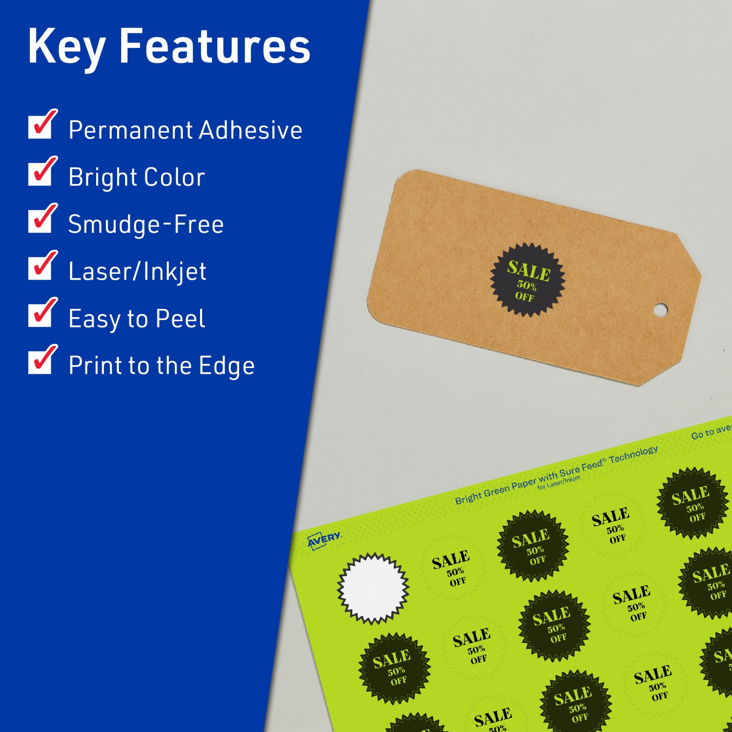 Avery Print-To-The-Edge Labels With Sure Feed Technology, 94606-BGP80, Starburst, 1in, Matte Bright Green, Pack of 3840 - Image 3