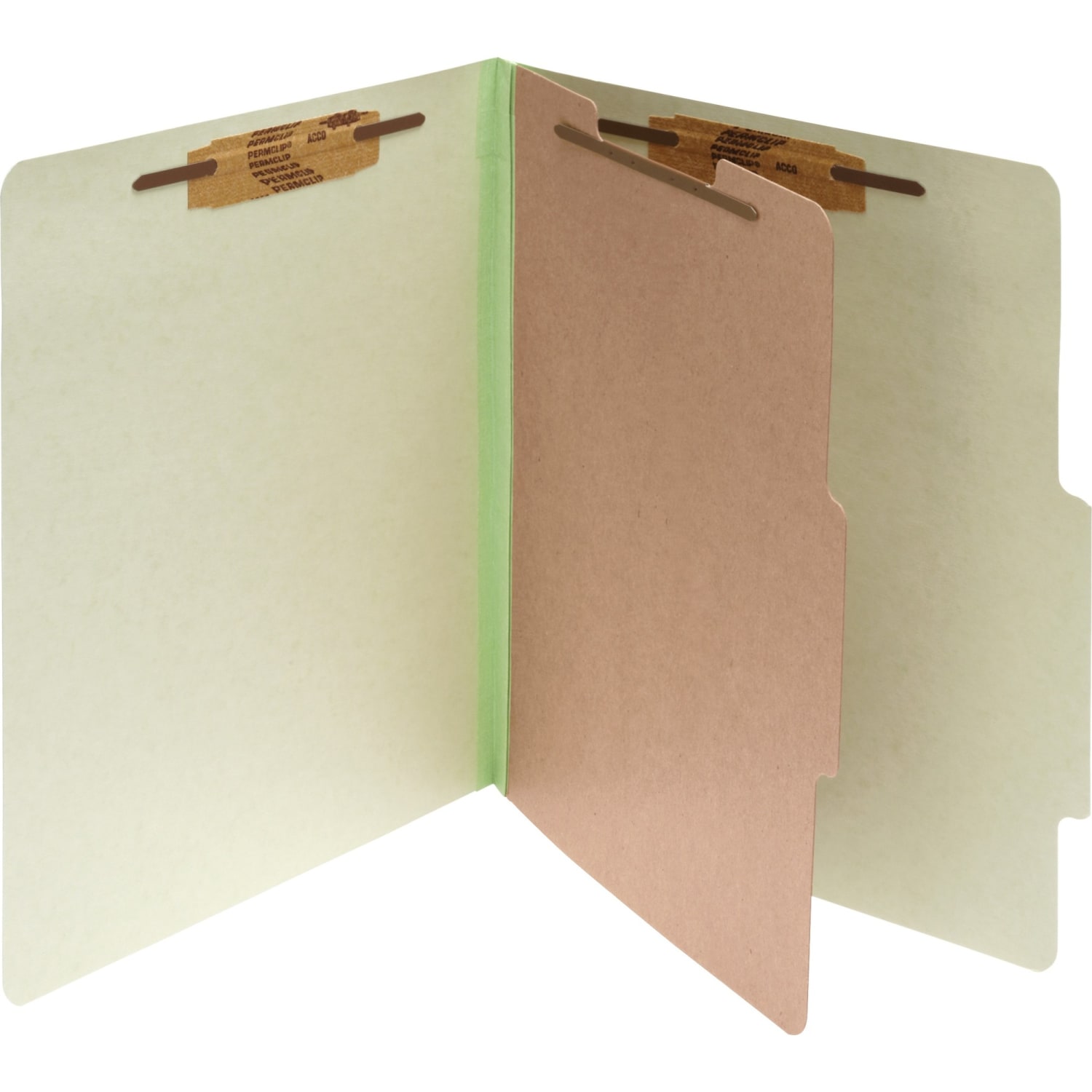 ACCO Durable Pressboard Classification Folders, Legal Size, 2in Expansion, 1 Partition, 60% Recycled, Leaf Green, Box Of 10 - Image 3