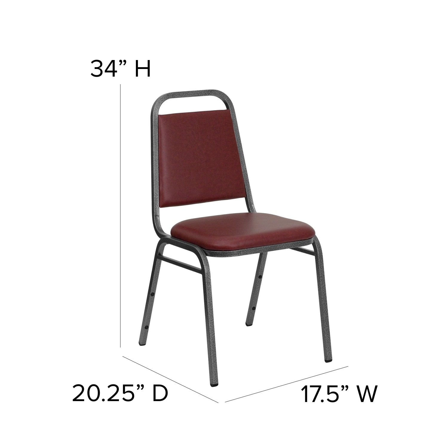 Flash Furniture HERCULES Series Trapezoidal Back Vinyl Stacking Banquet Chair with 1.5in Thick Seat, Burgundy Vinyl/Silver Vein Frame - Image 5