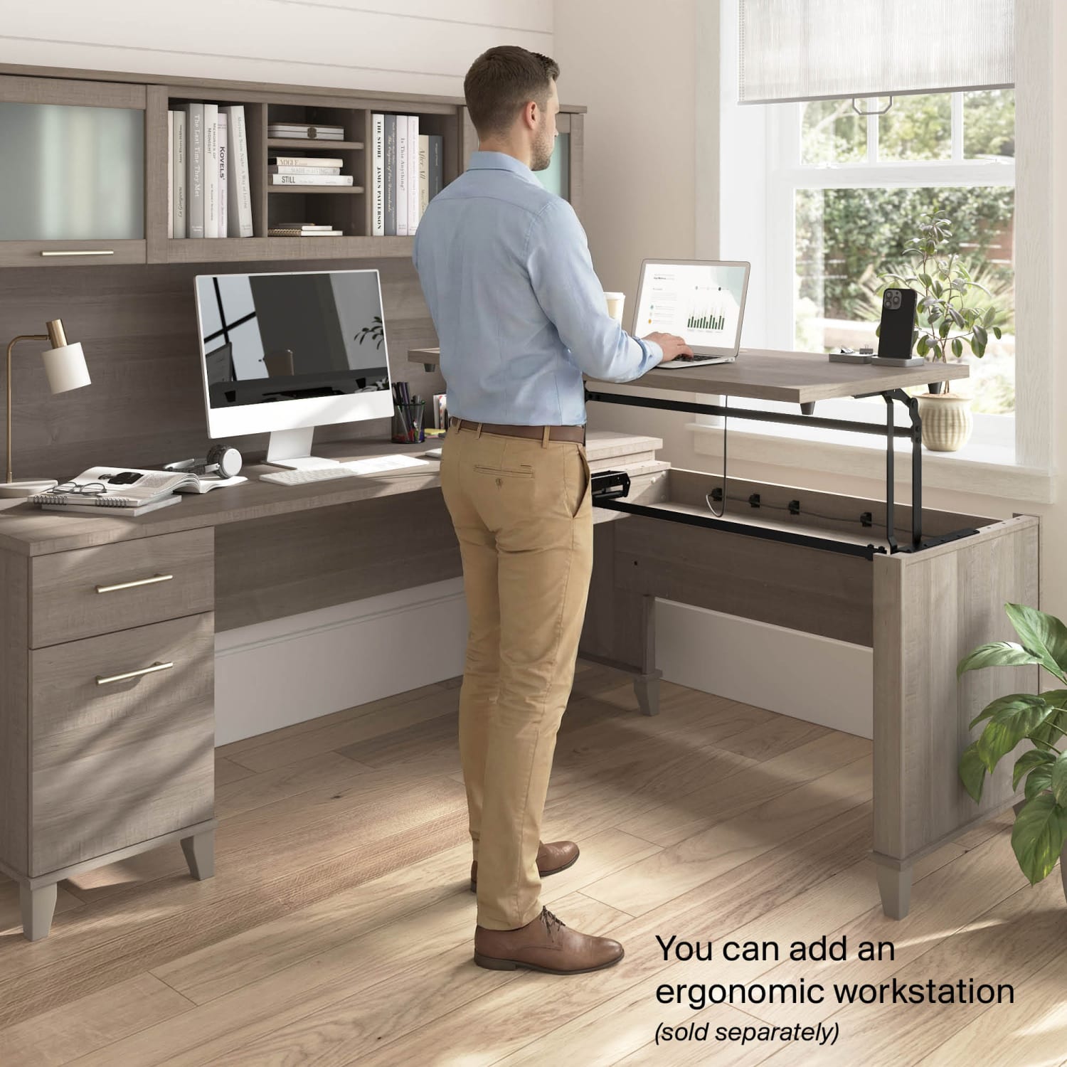 Bush Furniture Somerset 72inW L Shaped Desk Hutch, Ash Gray, Standard Delivery - Image 4