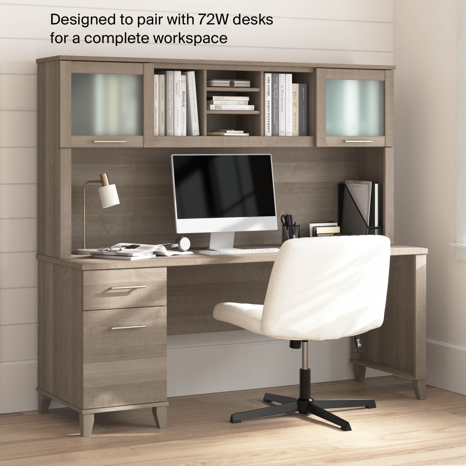 Bush Furniture Somerset 72inW L Shaped Desk Hutch, Ash Gray, Standard Delivery - Image 6