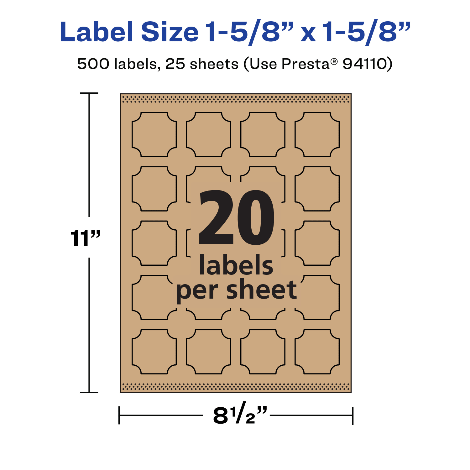 Avery Kraft Permanent Labels With Sure Feed, 94110-KMP25, Square Scalloped, 1-5/8in x 1-5/8in, Brown, Pack Of 500 - Image 6