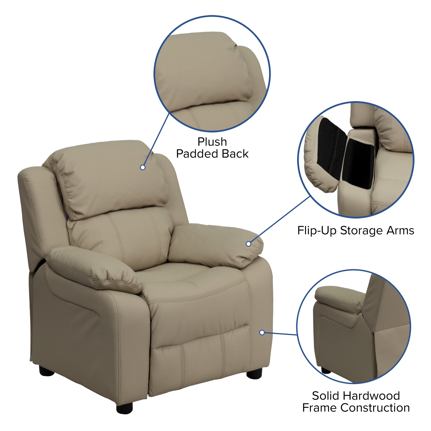 Flash Furniture Deluxe Padded Contemporary Vinyl Kids Recliner Accent Chair With Storage Arms Beige PopularChairscom Flash Furniture Deluxe Padded Contemporary Vinyl Kids Recliner Accent Chair With Storage Arms Beige PopularChairscom