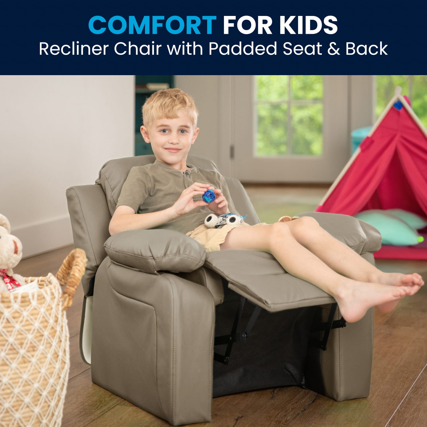Flash Furniture Deluxe Padded Contemporary Vinyl Kids Recliner Accent Chair With Storage Arms Beige PopularChairscom Flash Furniture Deluxe Padded Contemporary Vinyl Kids Recliner Accent Chair With Storage Arms Beige PopularChairscom