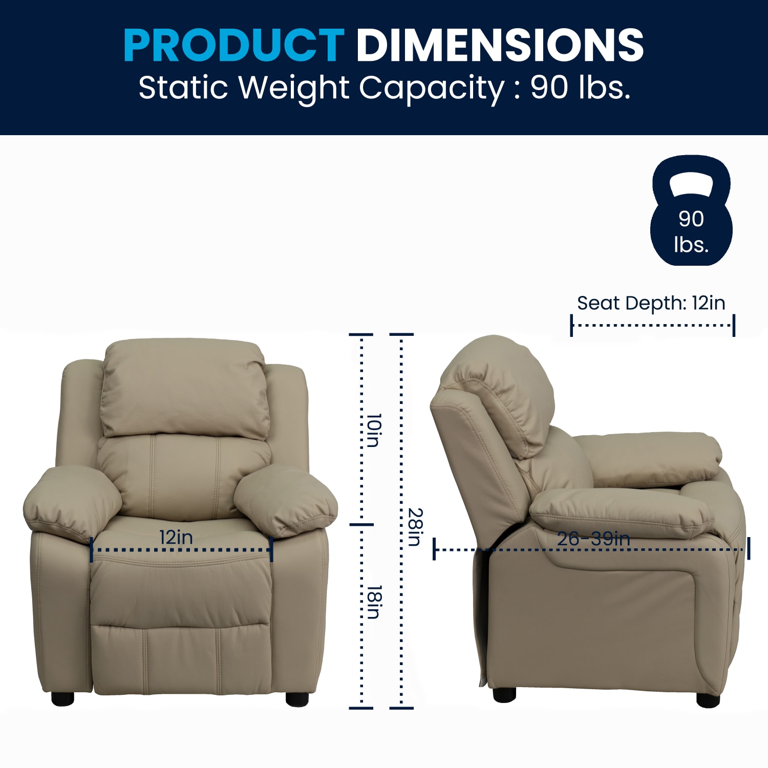 Flash Furniture Deluxe Padded Contemporary Vinyl Kids Recliner Accent Chair With Storage Arms Beige PopularChairscom Flash Furniture Deluxe Padded Contemporary Vinyl Kids Recliner Accent Chair With Storage Arms Beige PopularChairscom
