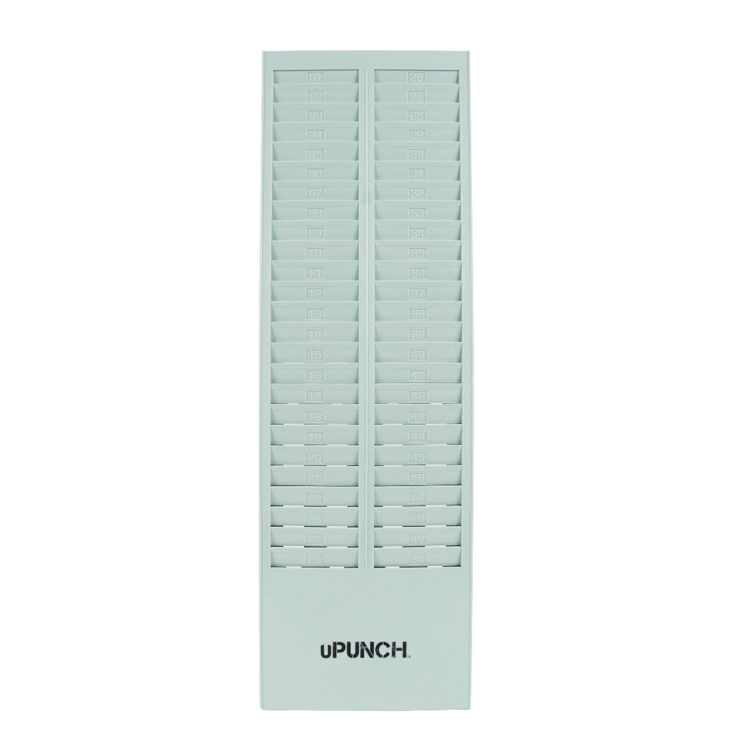 uPunch Time Card Rack, 50 Pockets, 27inH x 8.2inW x 1.4inD, Gray, HNTCR50
