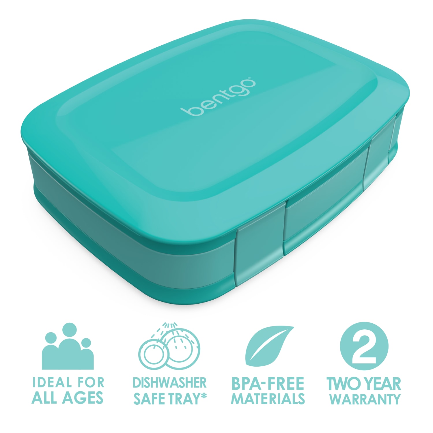 Bentgo Fresh 4-Compartment Bento-Style Lunch Box, 2-7/16inH x 7inW x 9-1/4inD, Aqua - Image 3