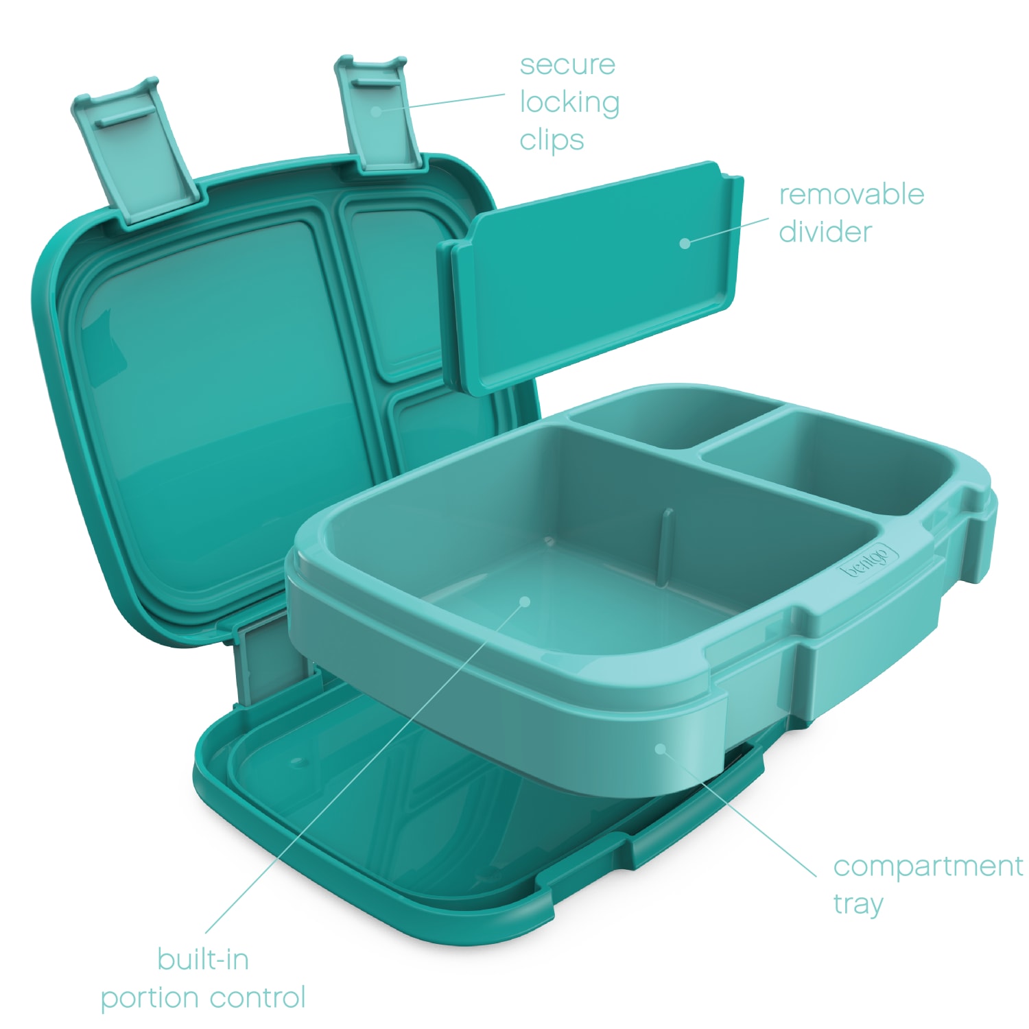 Bentgo Fresh 4-Compartment Bento-Style Lunch Box, 2-7/16inH x 7inW x 9-1/4inD, Aqua - Image 5